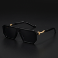 Bold square sunglasses in black with gold accents — Swervy hip-hop shades
