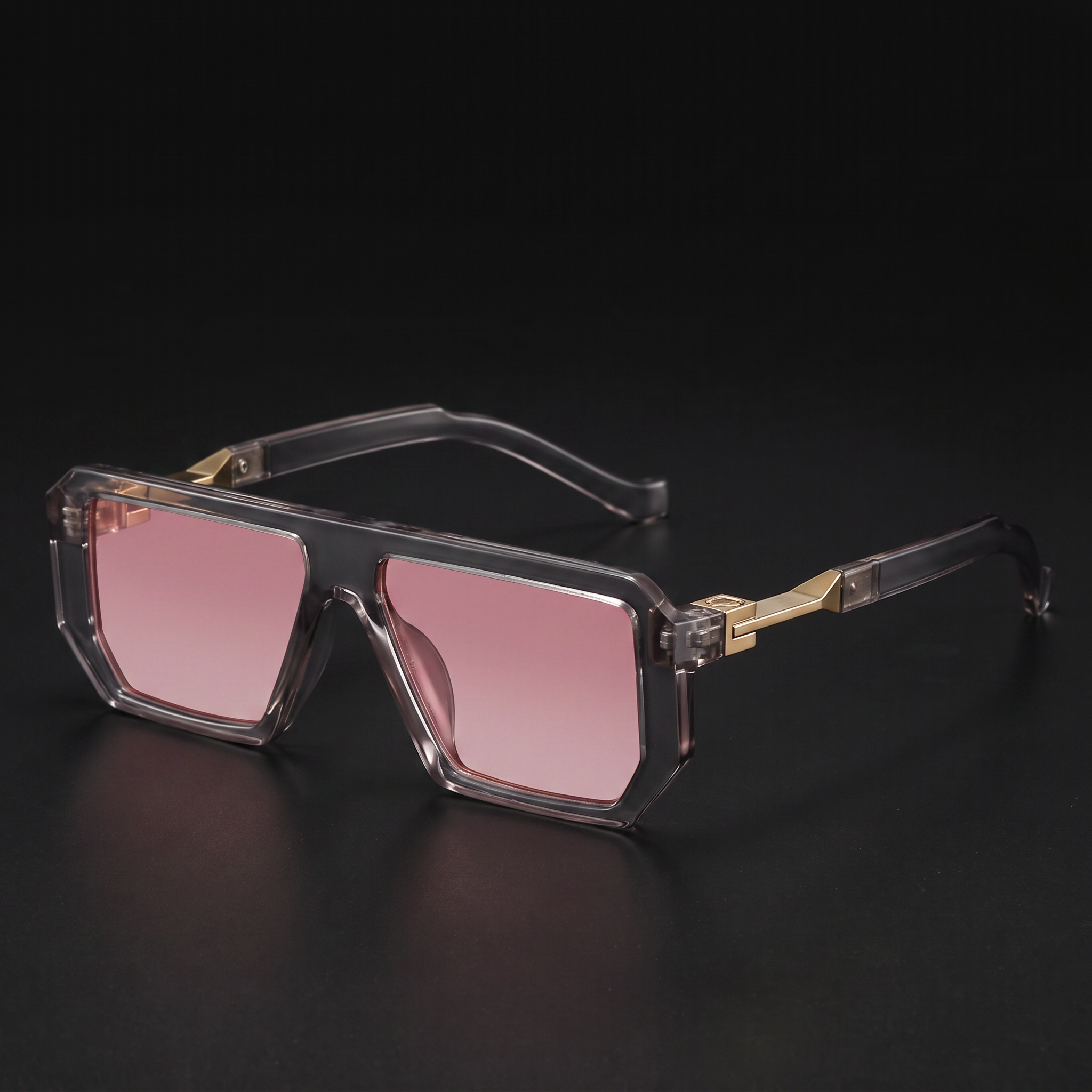 Bold square sunglasses in pink fade with gold accents — Swervy hip-hop shades