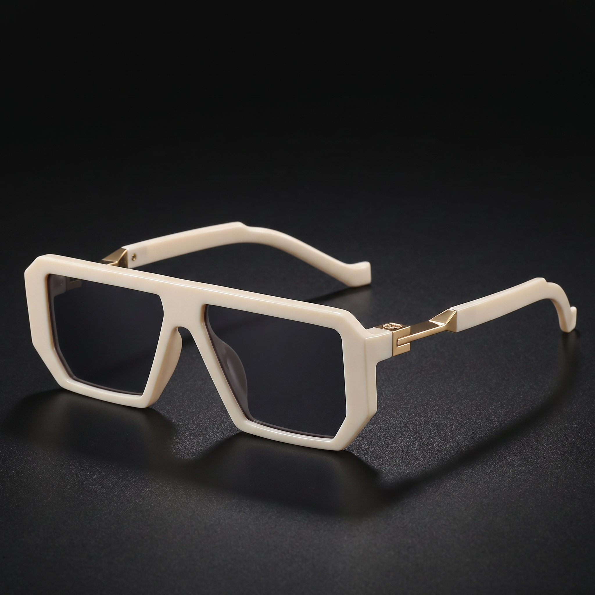 Bold square sunglasses in ivory white with gold accents — Swervy hip-hop shades
