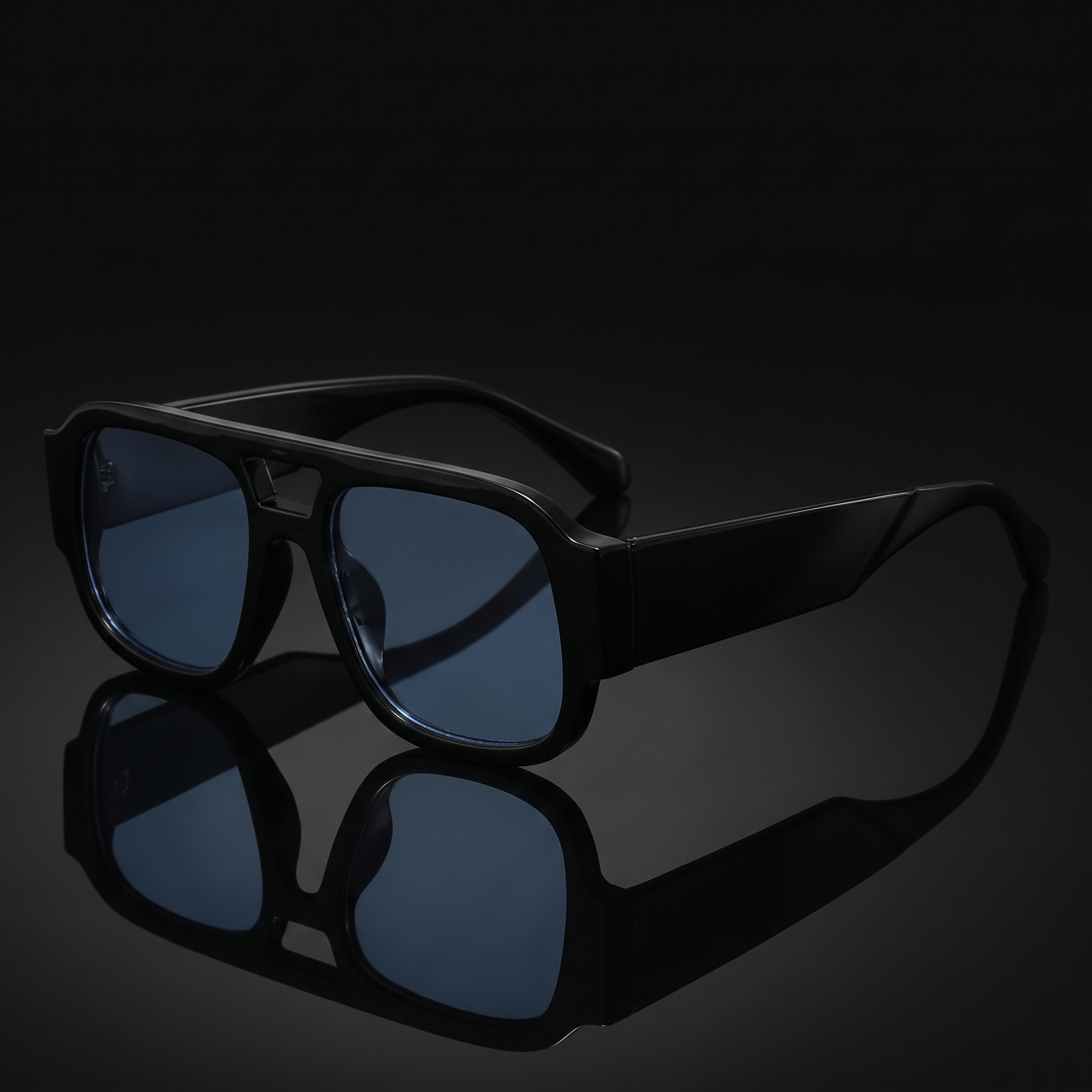 Candy color square sunglasses in black blue, Y2K double-bridge shades