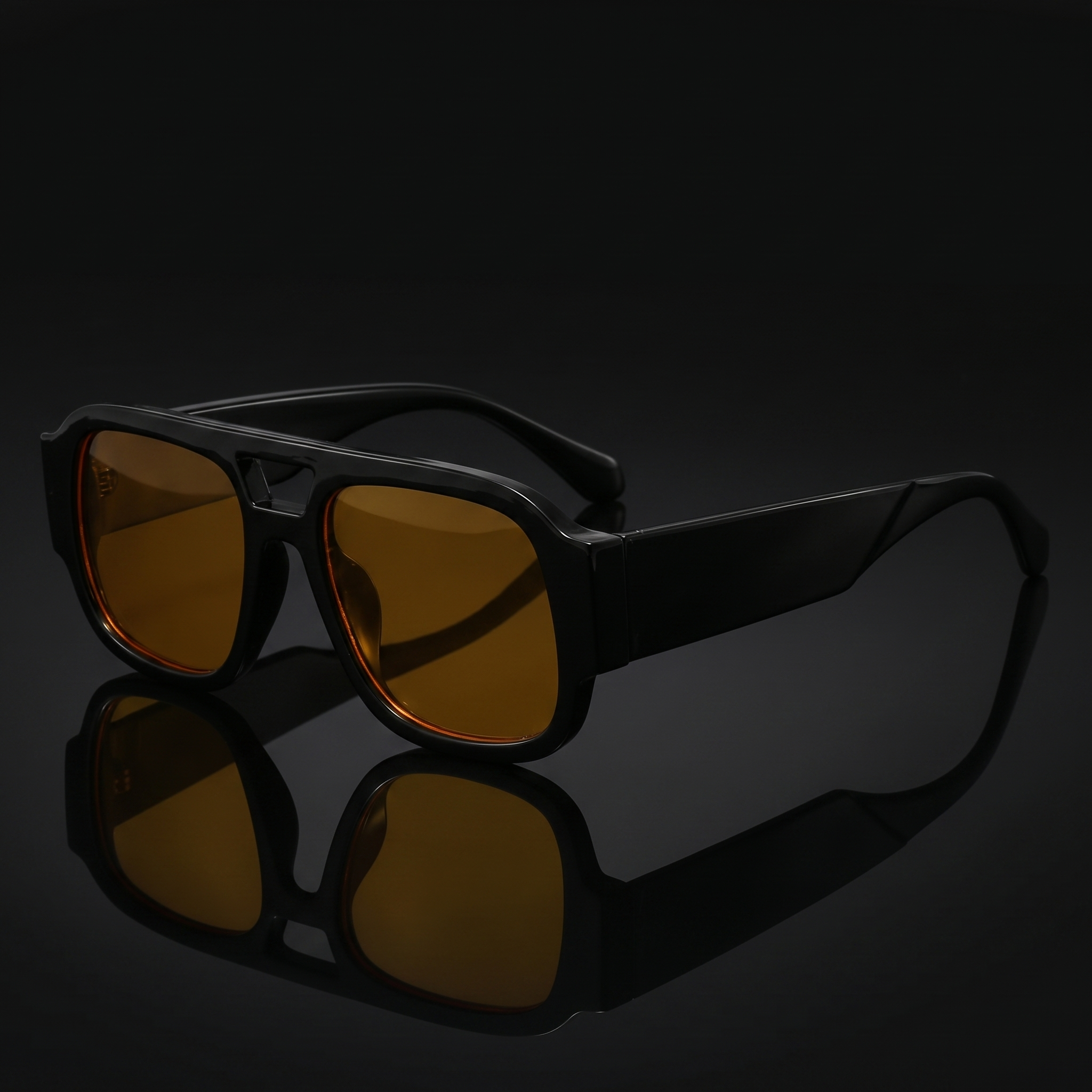 Candy color square sunglasses in black yellow, Y2K double-bridge shades