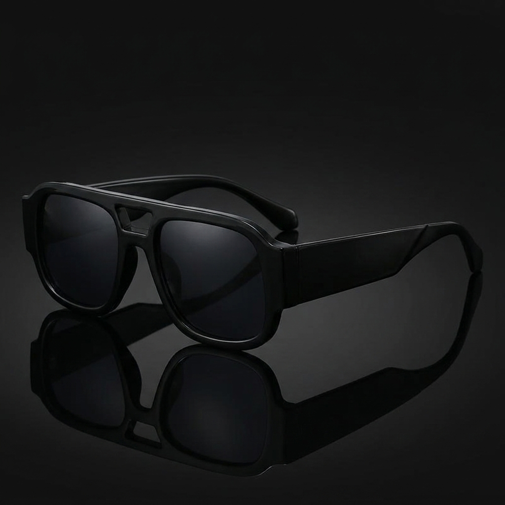 Candy color square sunglasses in black, Y2K double-bridge shades