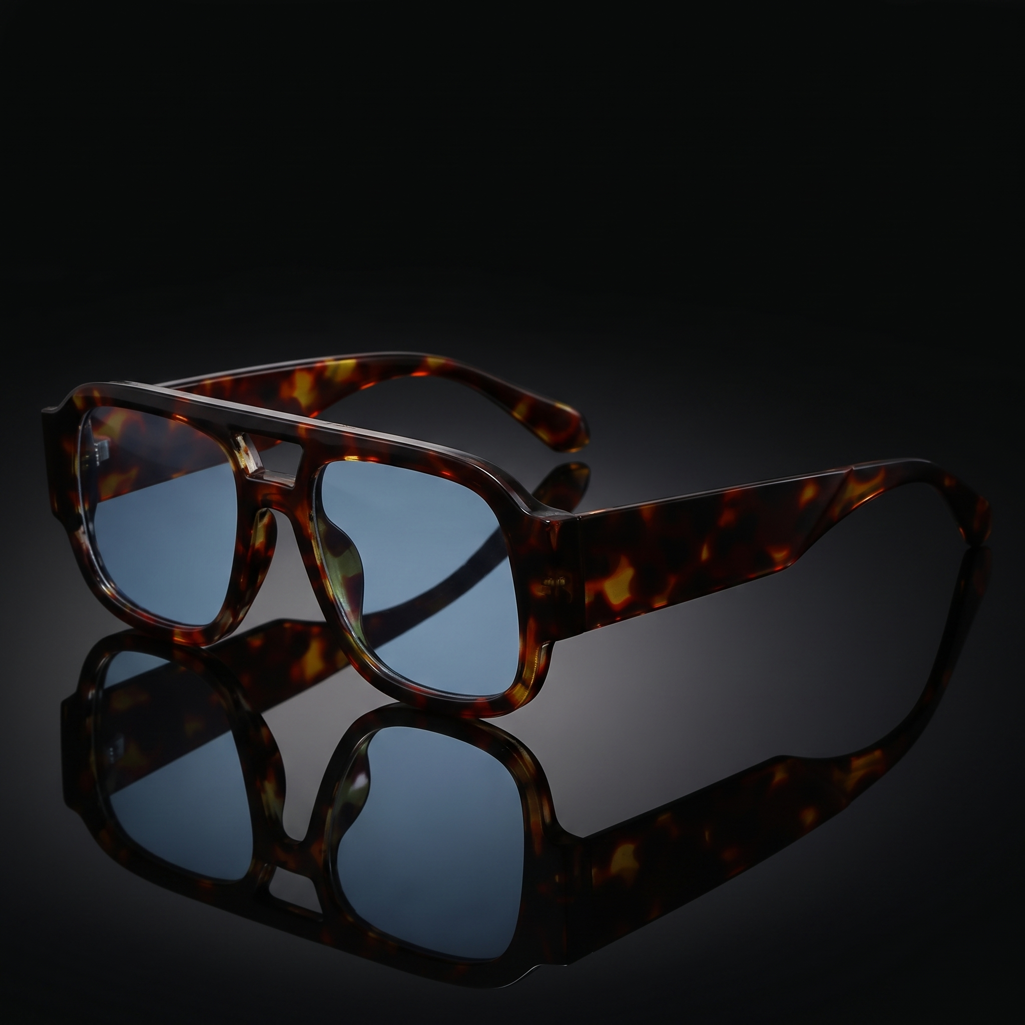 Candy color square sunglasses in demi blue, Y2K double-bridge shades