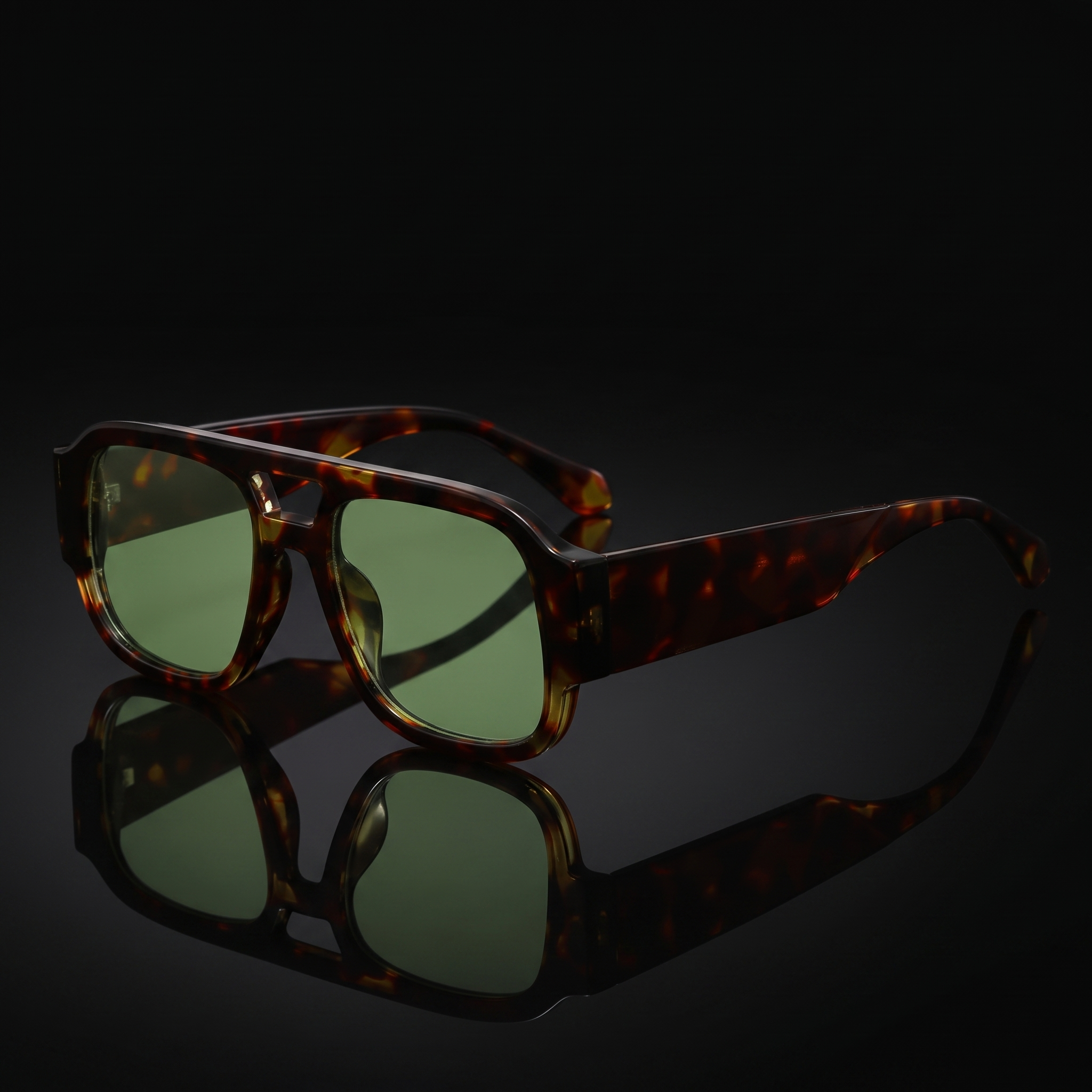 Candy color square sunglasses in demi green, Y2K double-bridge shades