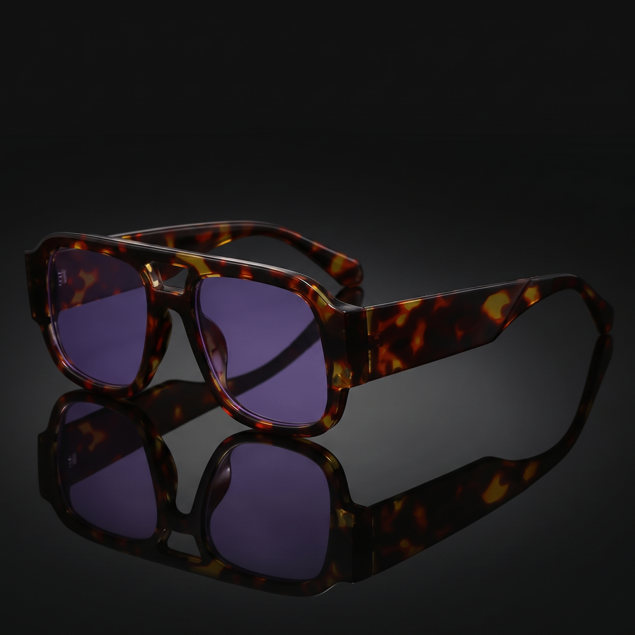 Candy color square sunglasses in demi purple, Y2K double-bridge shades