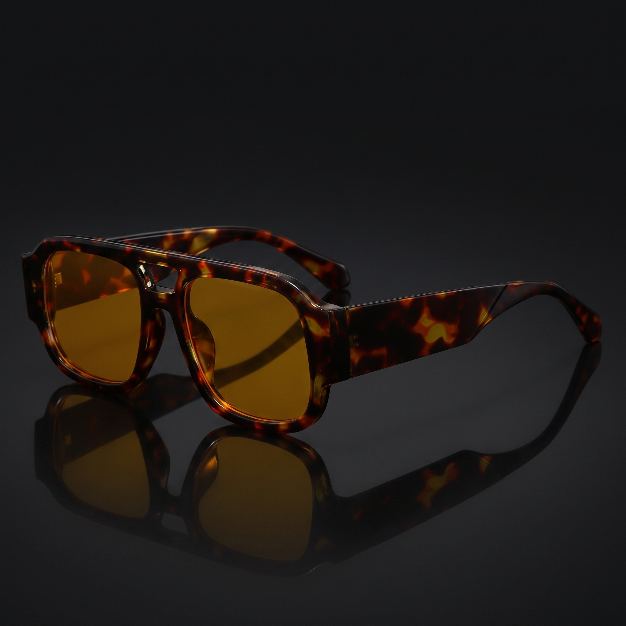 Candy color square sunglasses in demi yellow, Y2K double-bridge shades