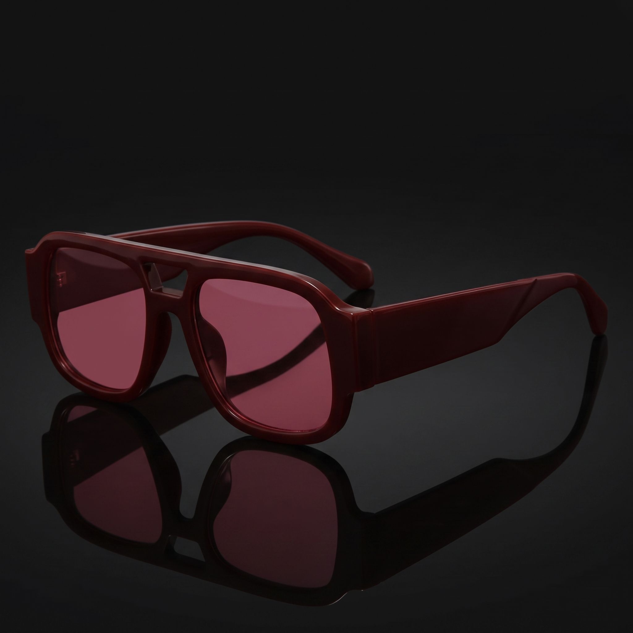 Candy color square sunglasses in red, Y2K double-bridge shades