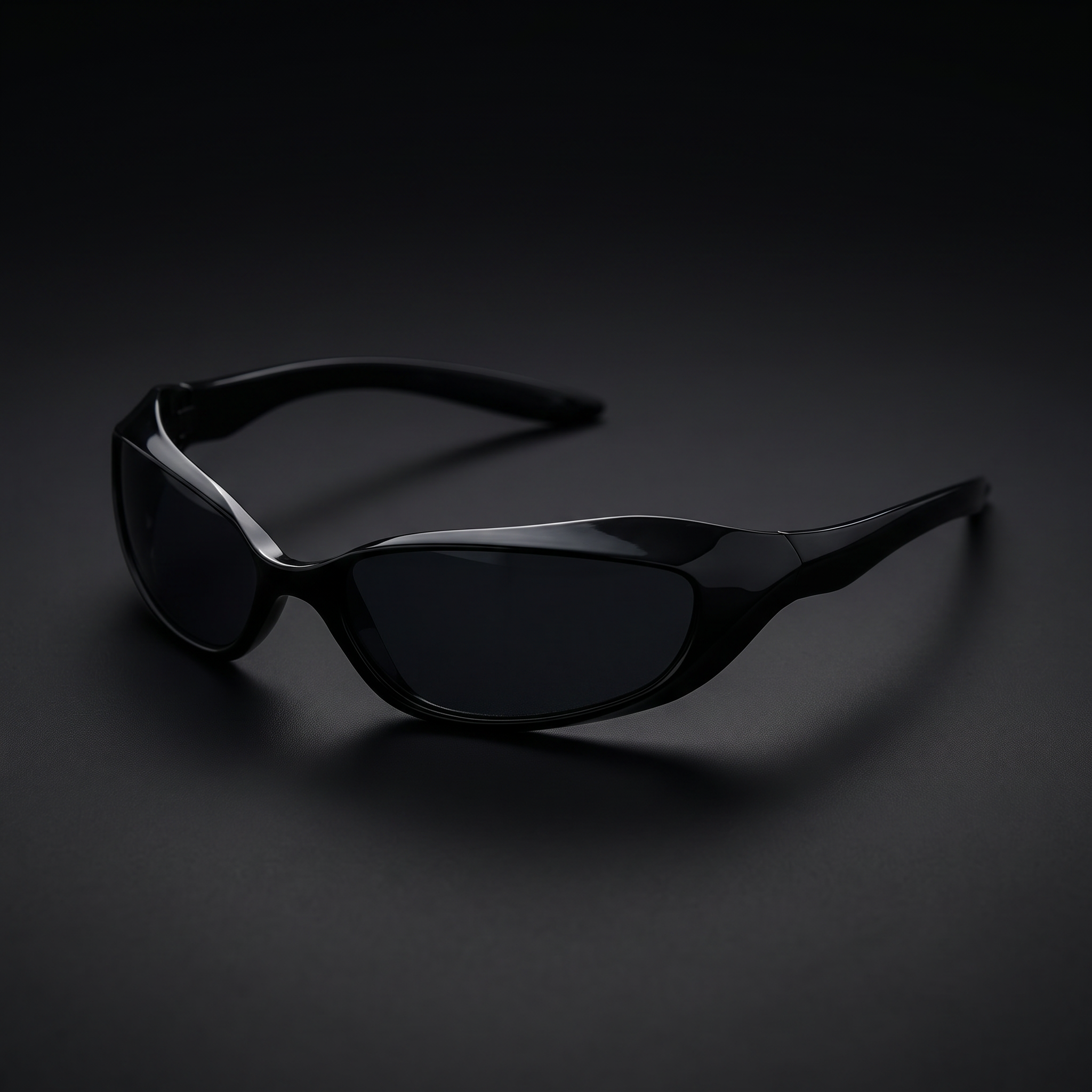 Future Wrap Y2K sunglasses black colorway studio close-up