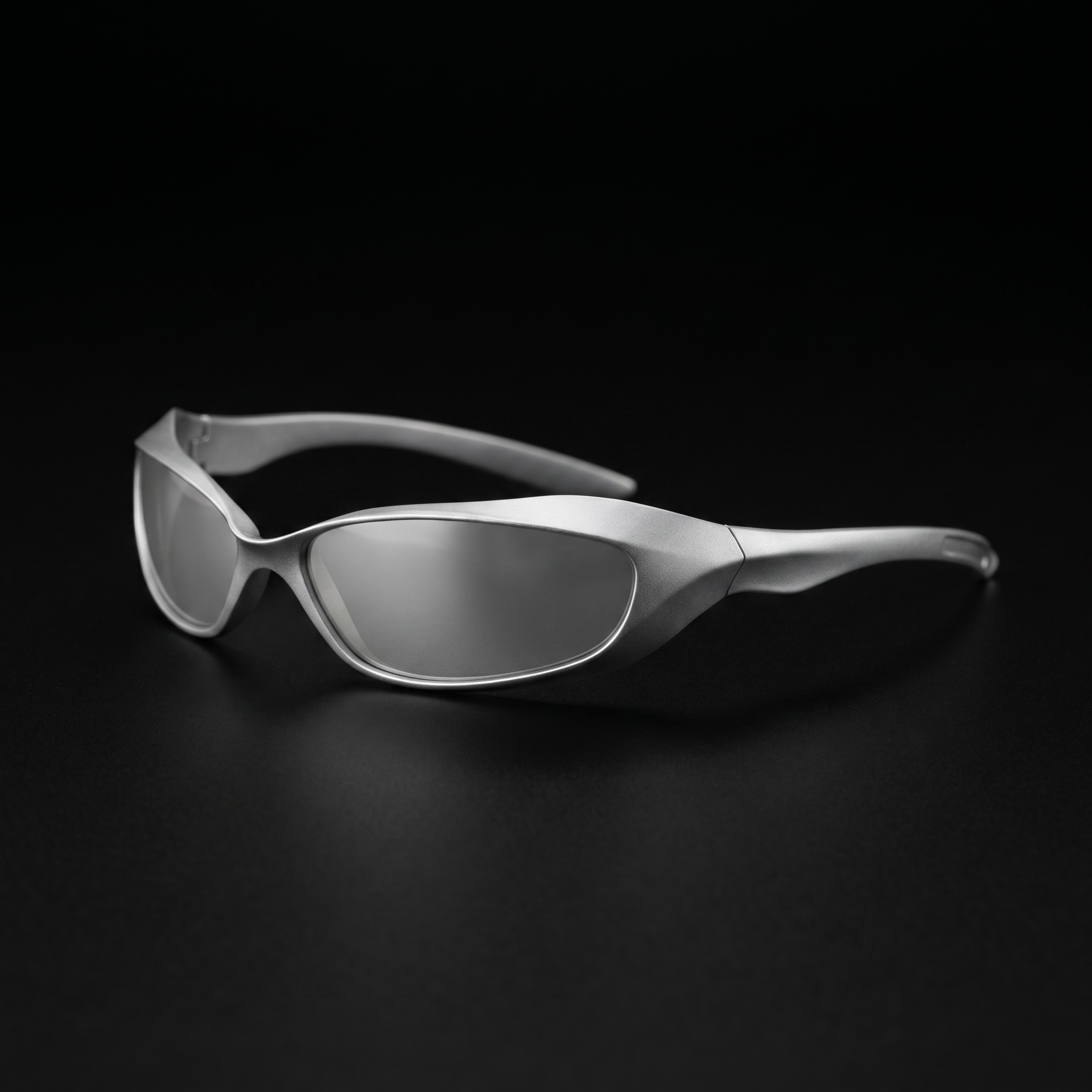 Future Wrap Y2K sunglasses silver colorway studio close-up