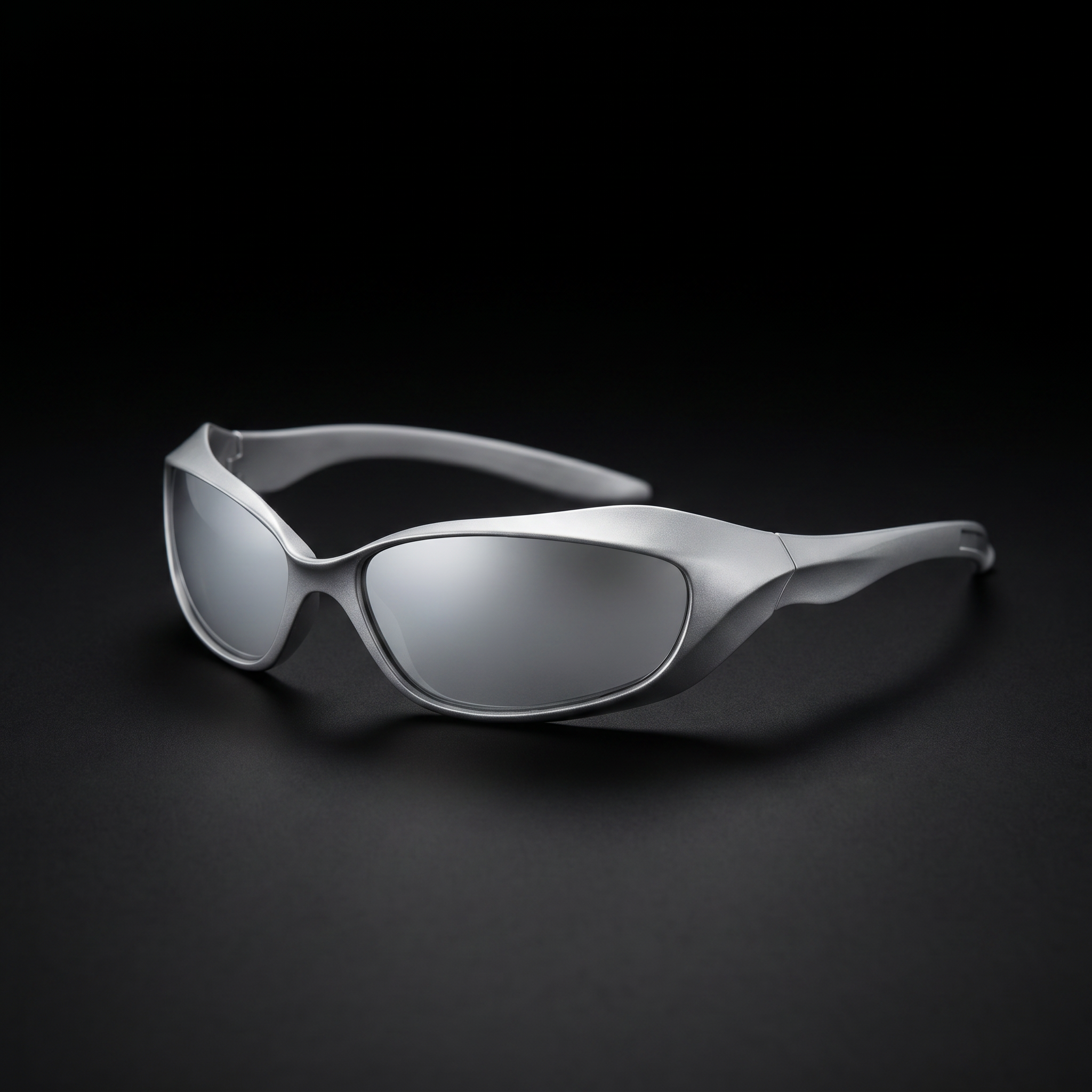 Future Wrap Y2K sunglasses silver mirror colorway studio close-up