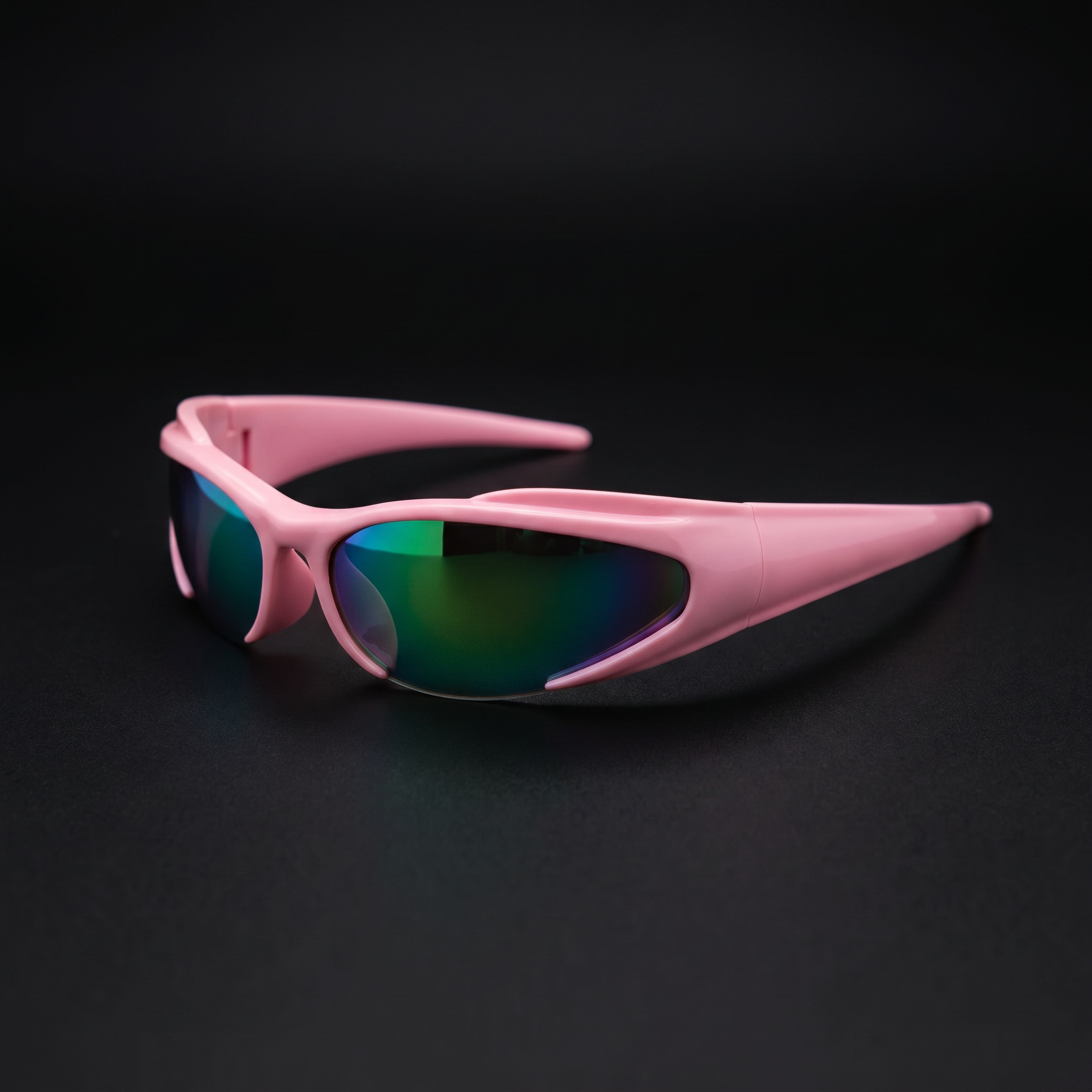 Y2K Speed Wrap sunglasses pink mirror colorway studio close-up