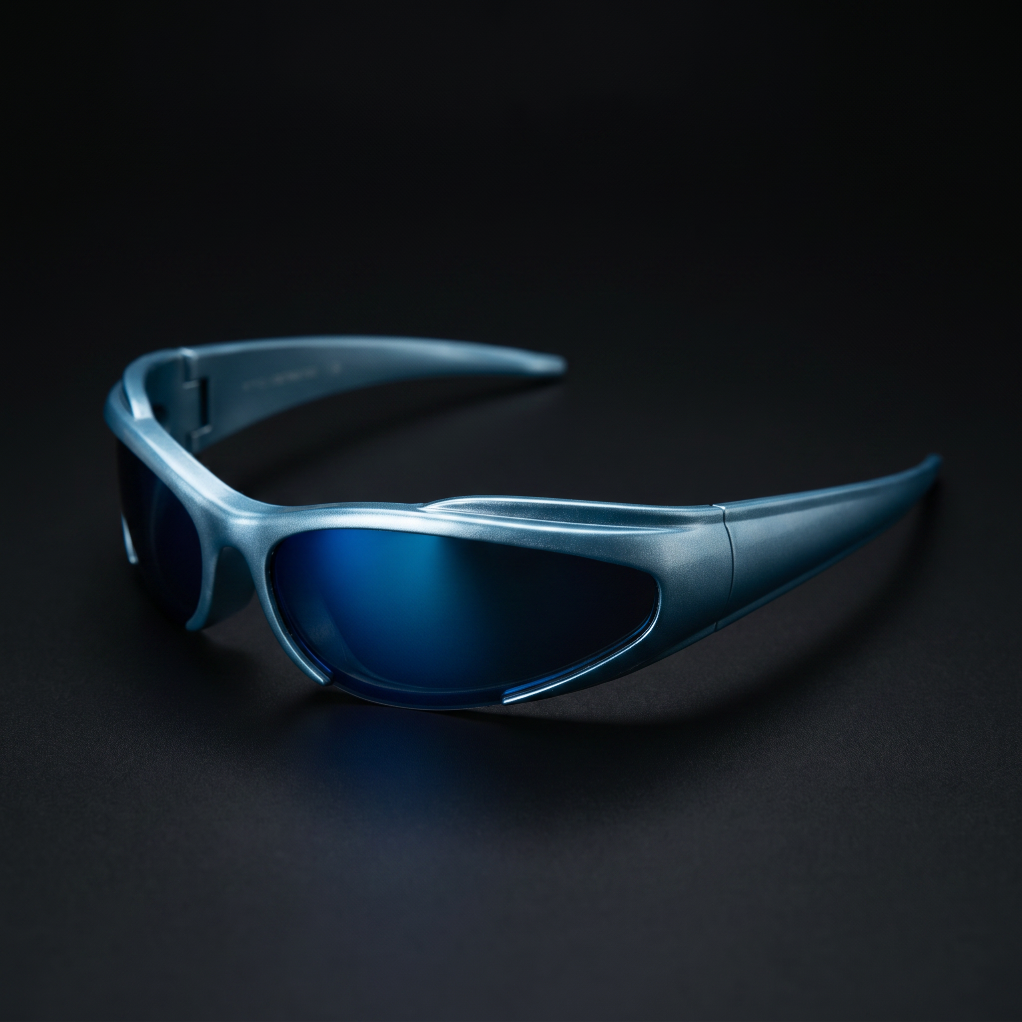 Y2K Speed Wrap sunglasses blue mirror colorway studio close-up