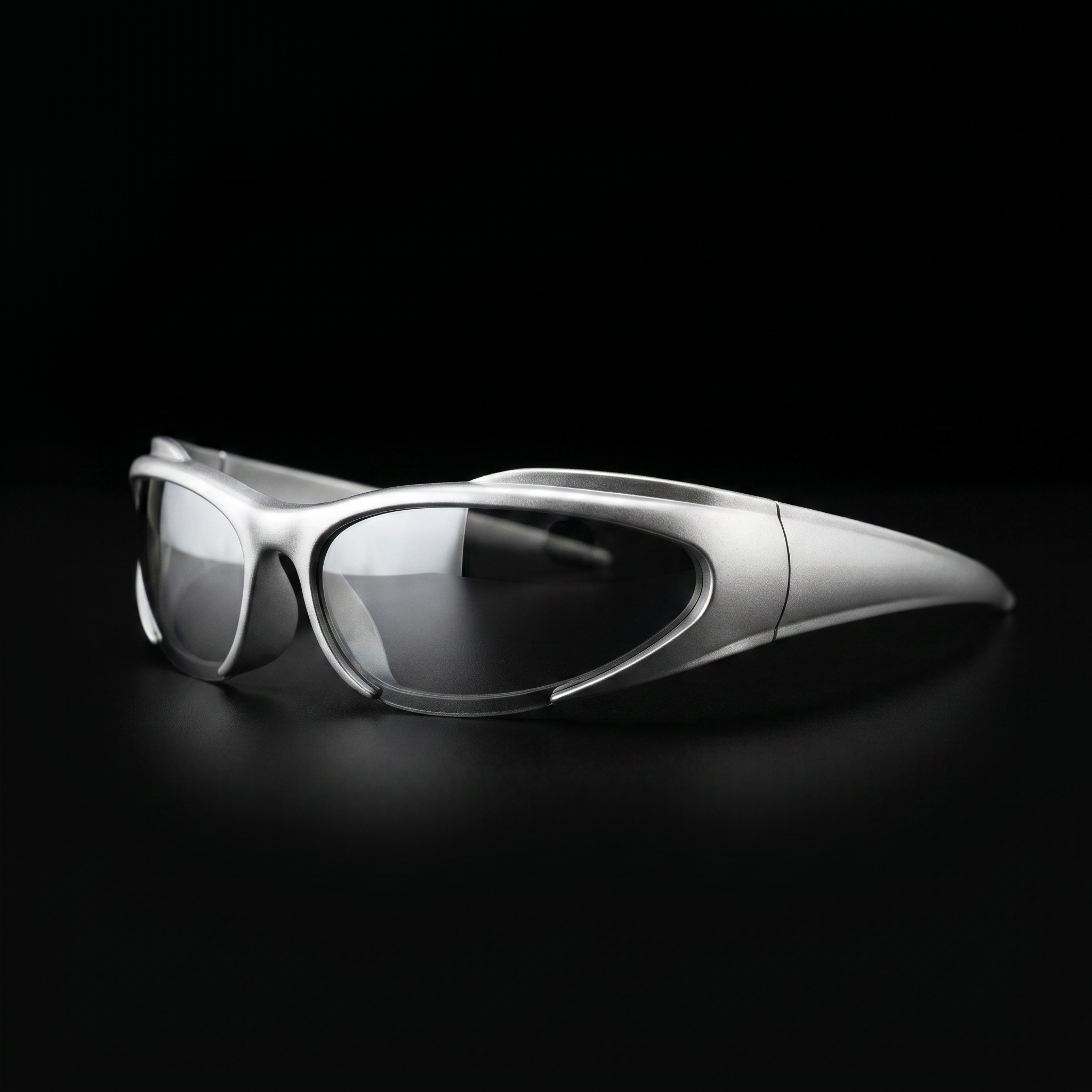Y2K Speed Wrap sunglasses silver mirror colorway studio close-up