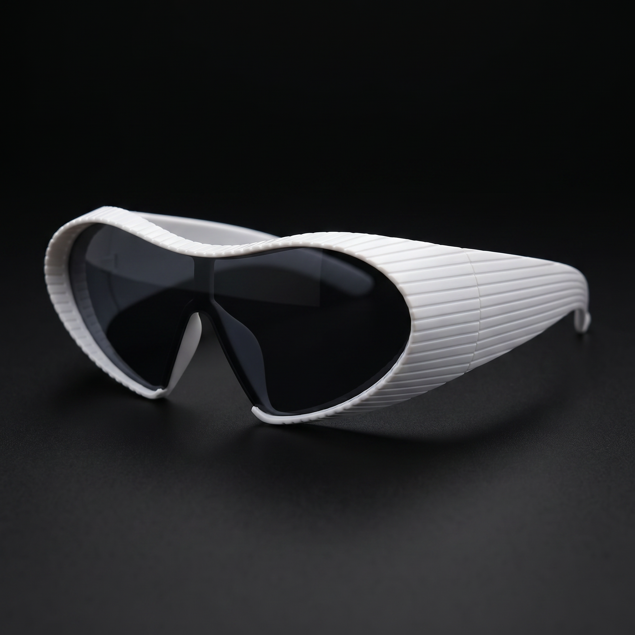 Alien Wrap Shield sunglasses white colorway studio close-up