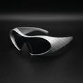 Alien Wrap Shield sunglasses silver colorway studio close-up