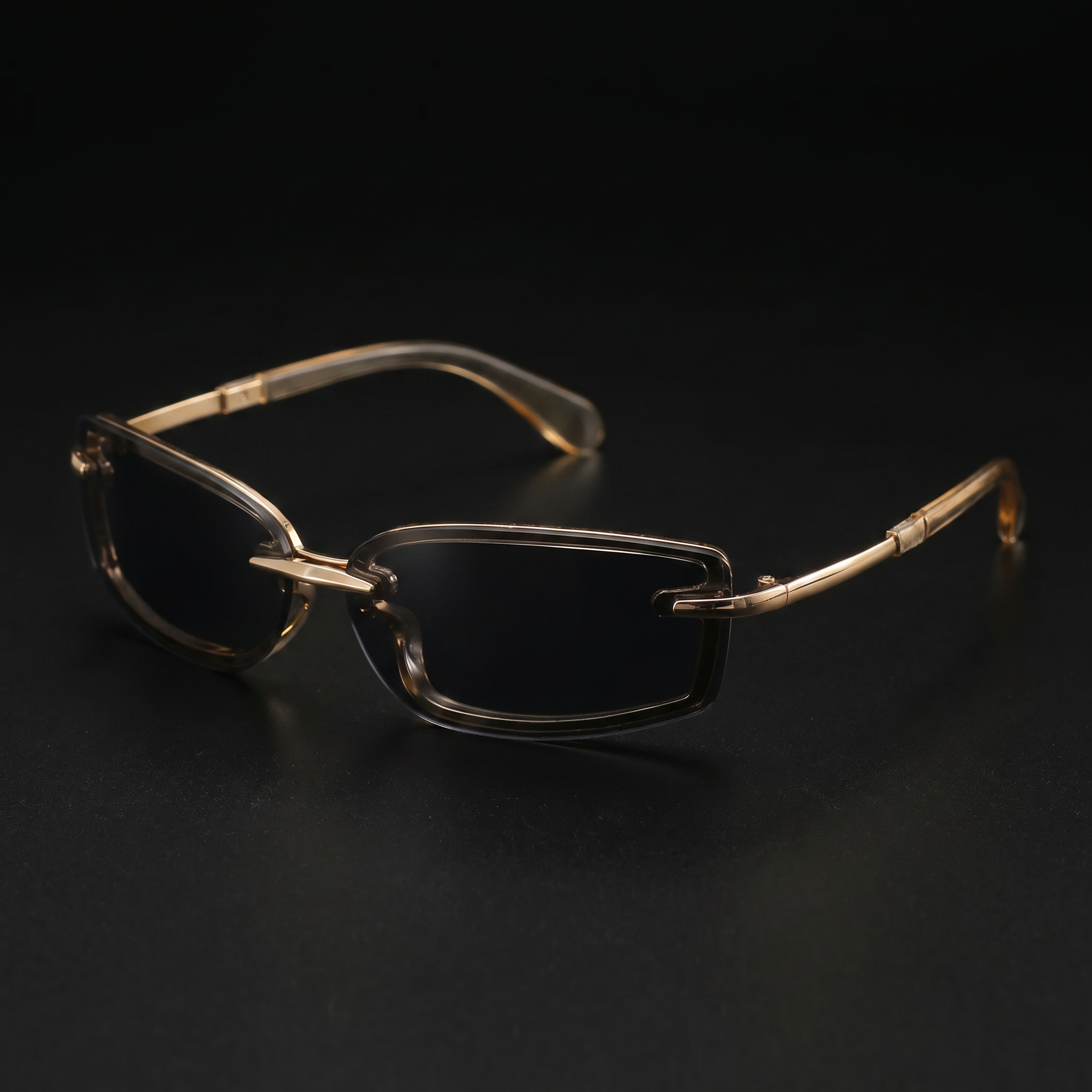 Swervy Vision Y2K rimless shades smoke grey lens studio close-up