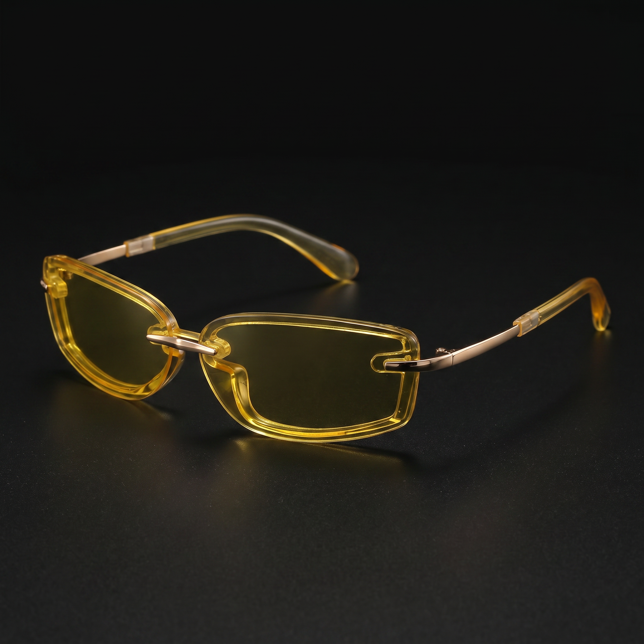 Swervy Vision Y2K rimless shades yellow lens studio close-up