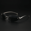 Chrome Star oval Y2K sunglasses gray colorway studio close-up