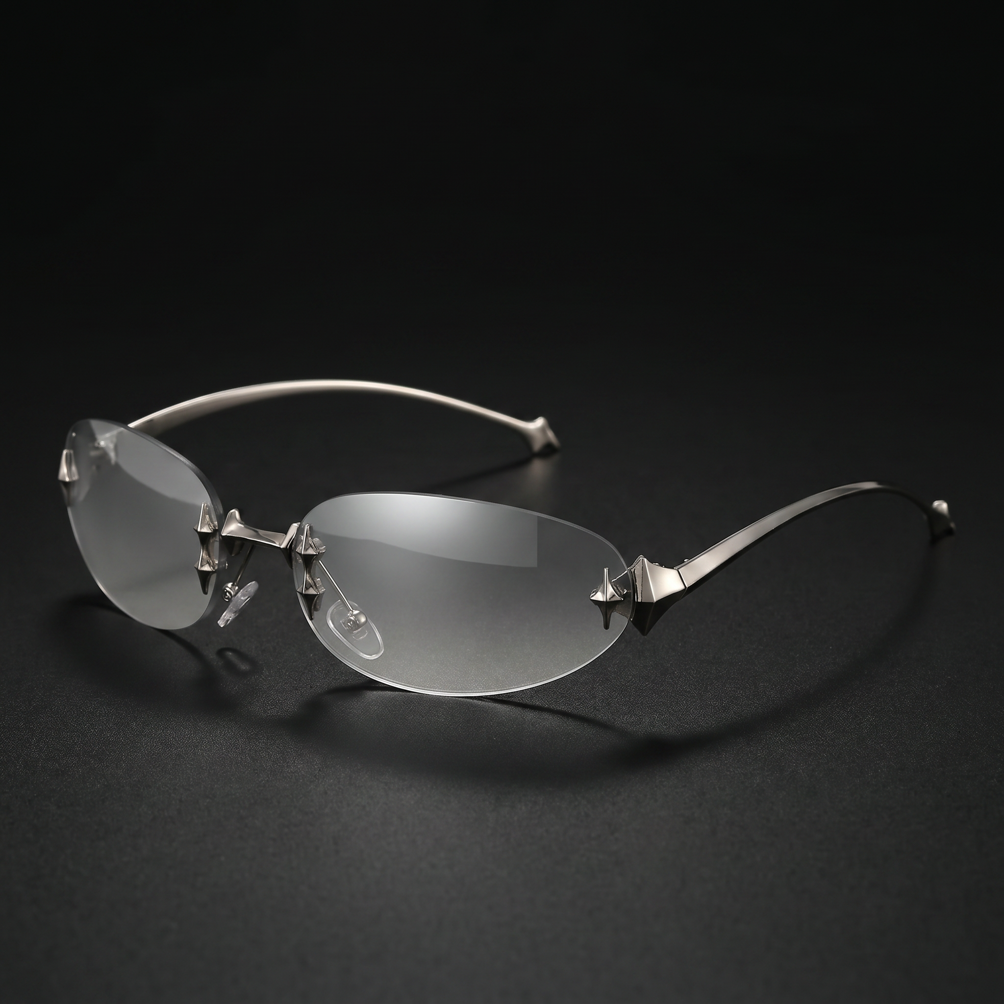 Chrome Star oval Y2K sunglasses silver colorway studio close-up