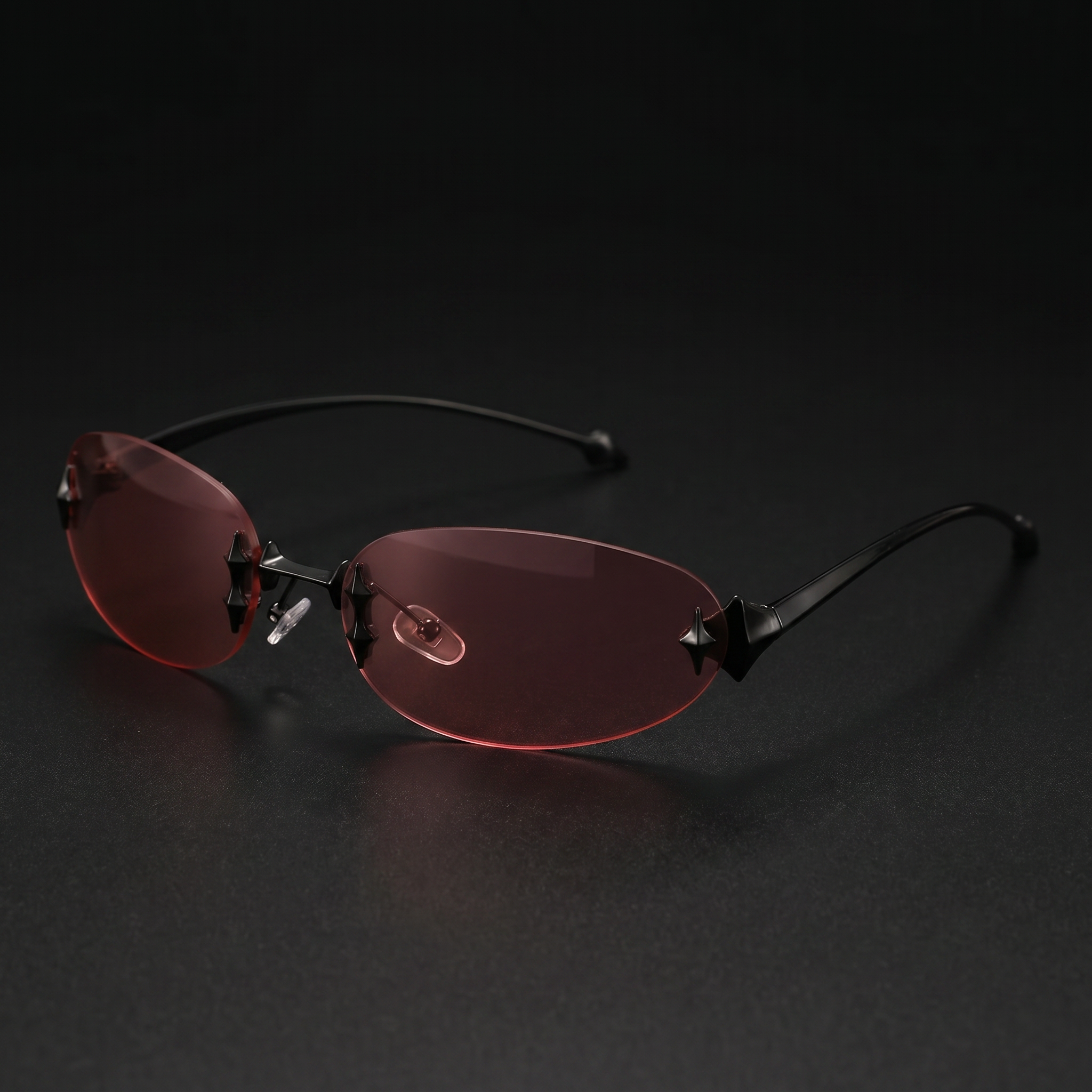 Chrome Star oval Y2K sunglasses rose red colorway studio close-up
