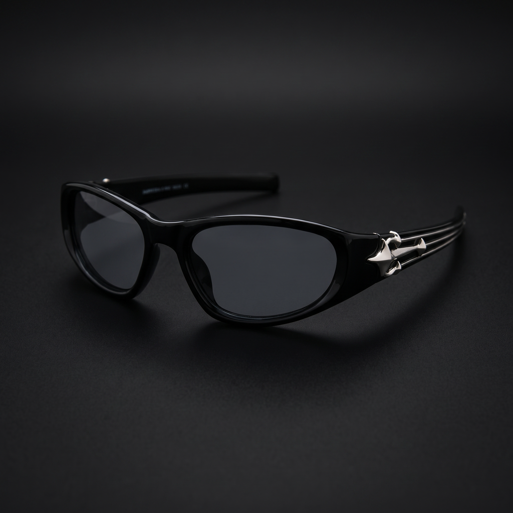 Star Rivet Y2K Sunglasses – Black colorway close-up