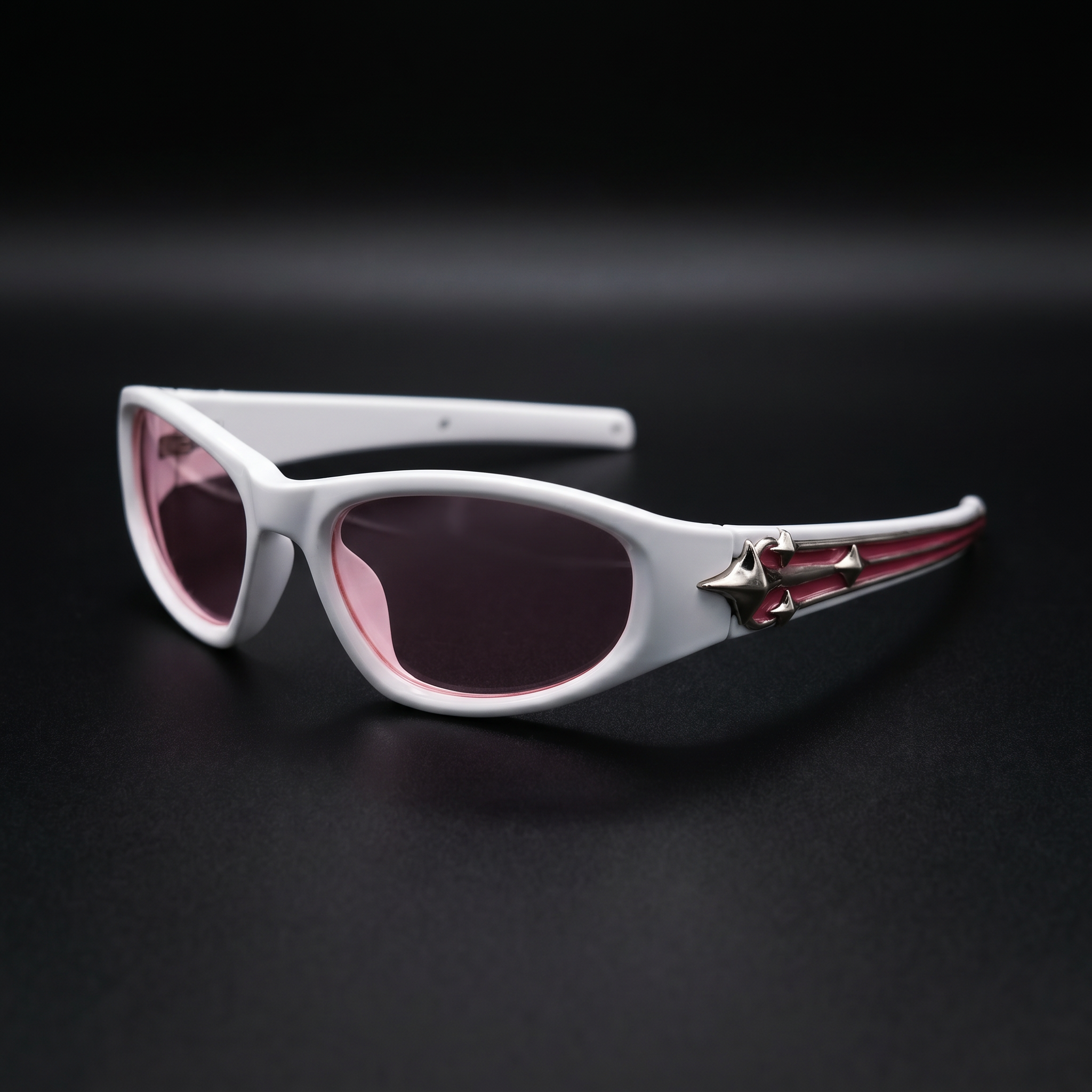 Star Rivet Y2K Sunglasses – White/Pink colorway close-up