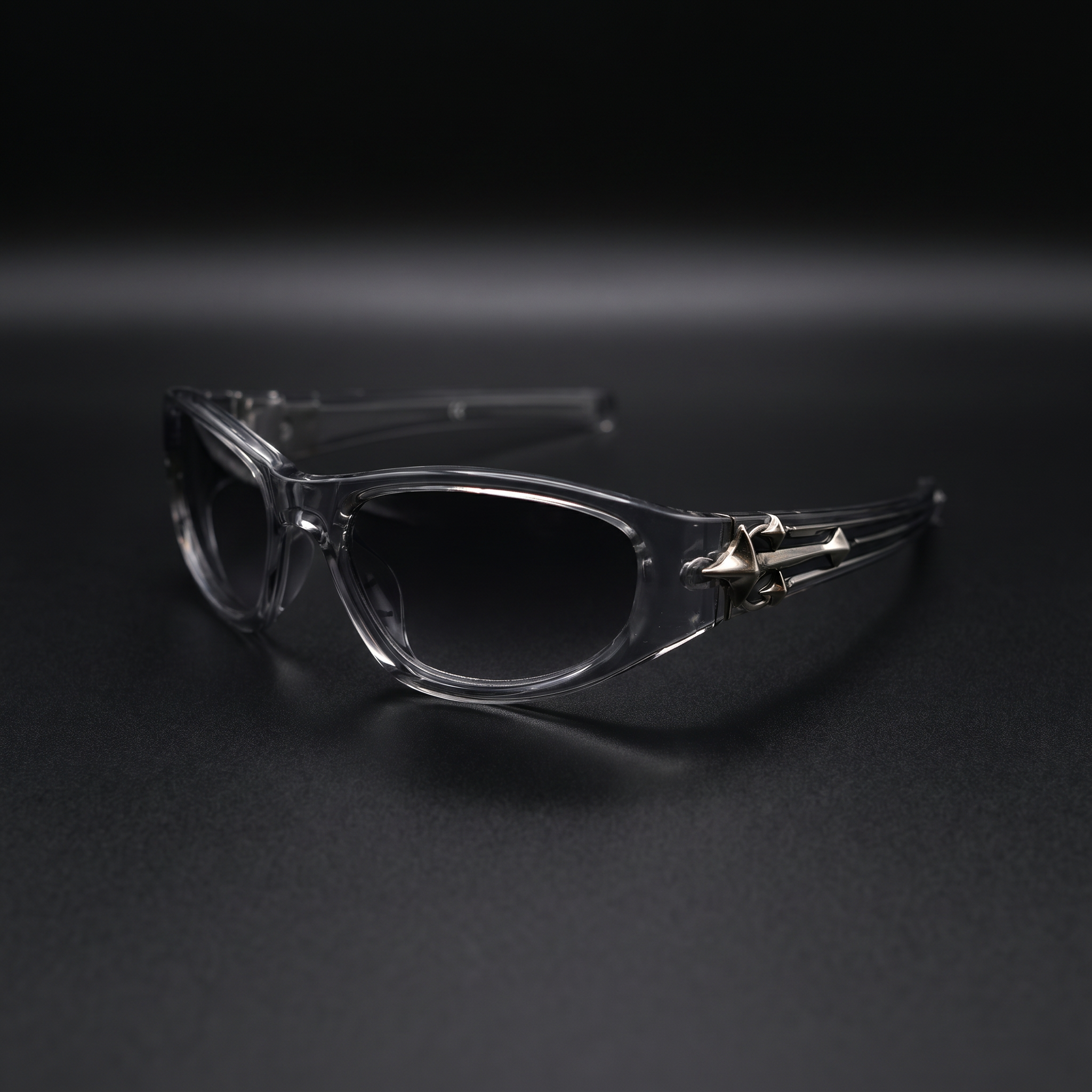 Star Rivet Y2K Sunglasses – Crystal Gray colorway close-up