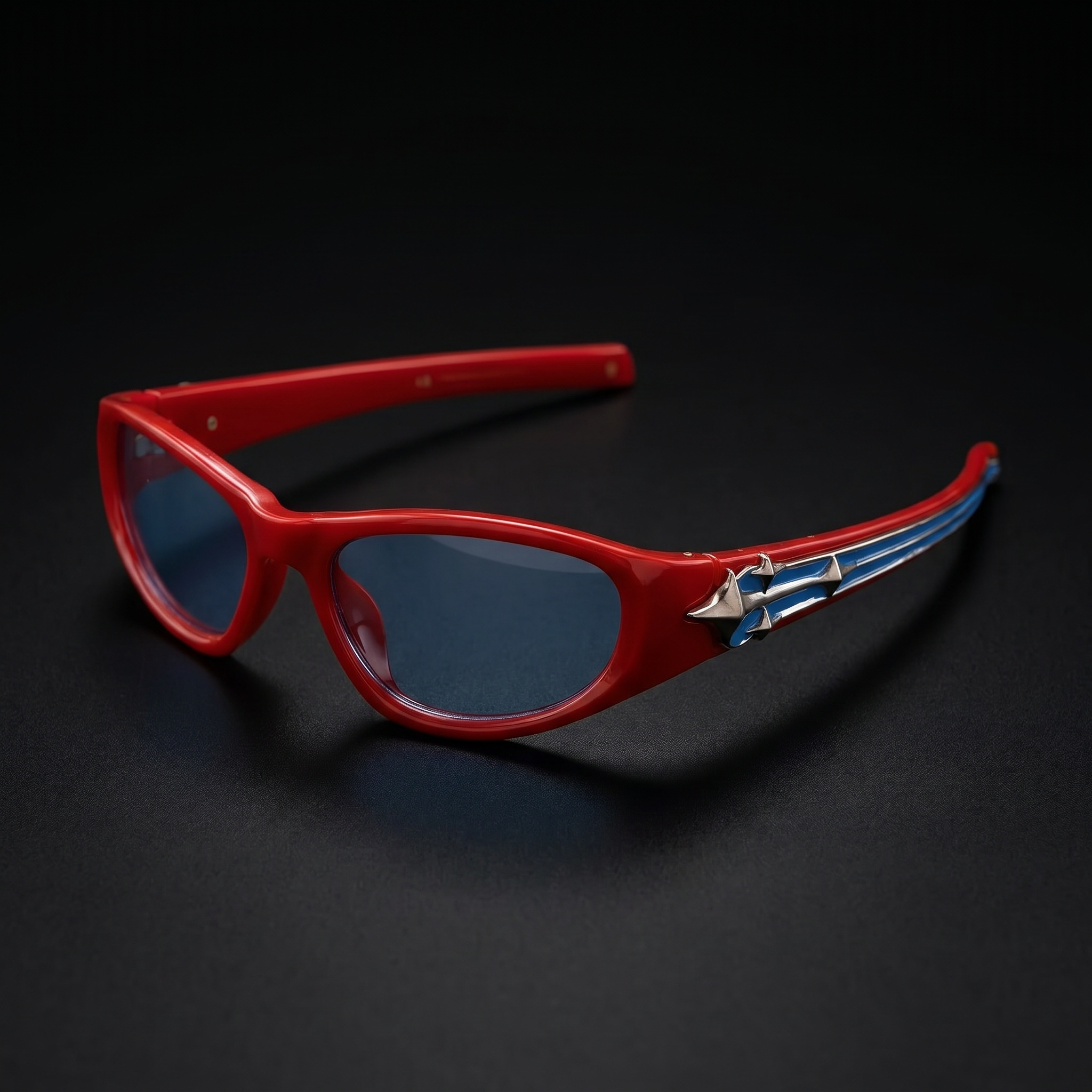 Star Rivet Y2K Sunglasses – Red/Blue colorway close-up