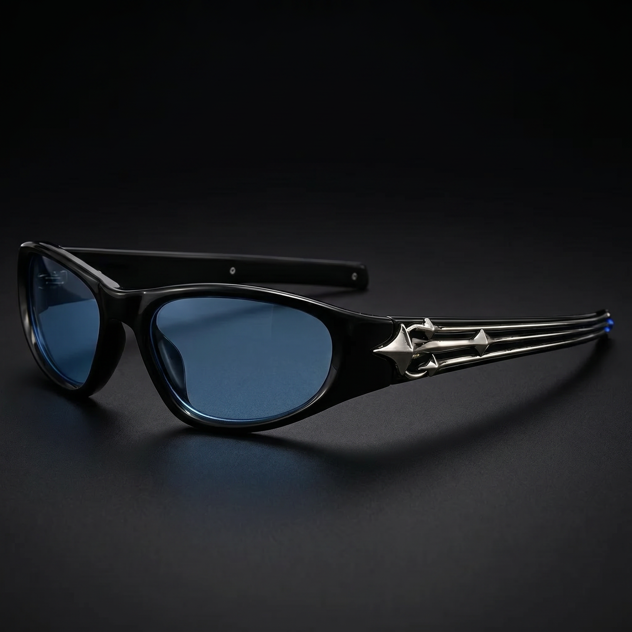 Star Rivet Y2K Sunglasses – Black/Blue colorway close-up