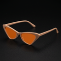 Small Cat Eye Retro 90s Sunglasses – Nude Brown colorway close-up