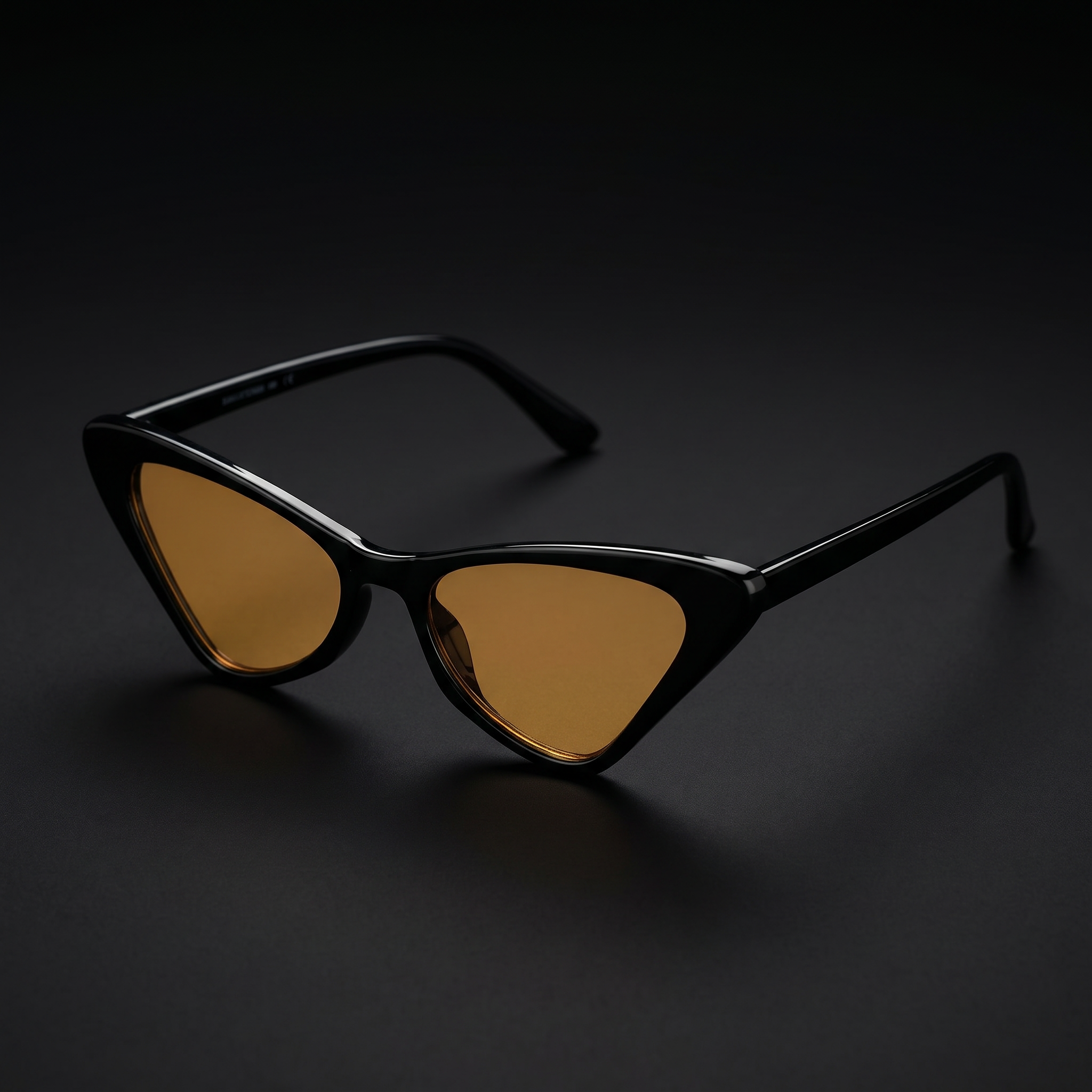 Small Cat Eye Retro 90s Sunglasses – Black Amber colorway close-up
