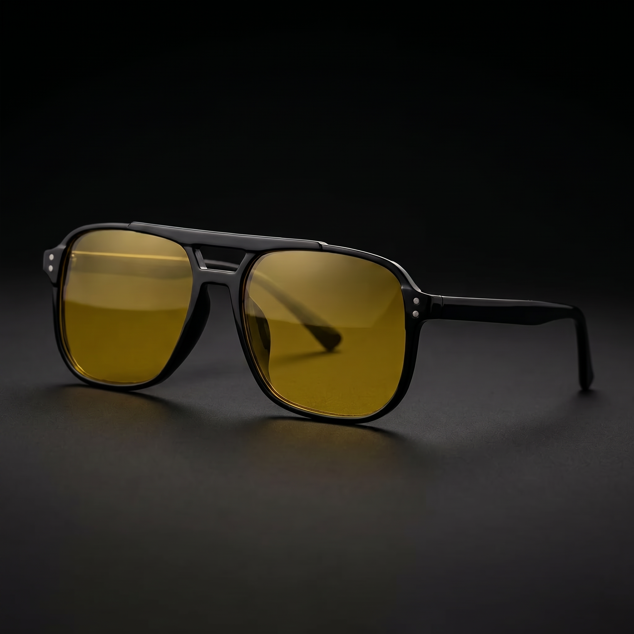 Vintage Square Sport Sunglasses – Black/Gold colorway close-up