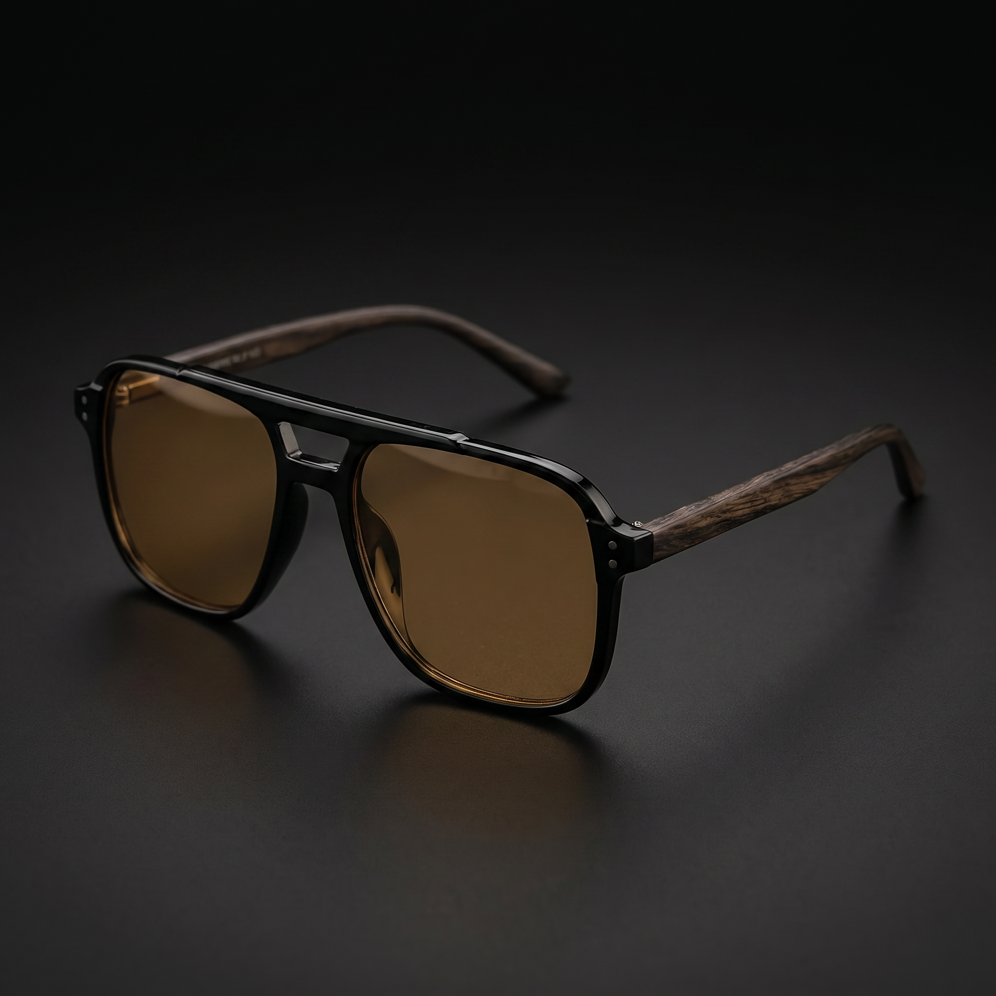 Vintage Square Sport Sunglasses – Black Wood/Brown colorway close-up