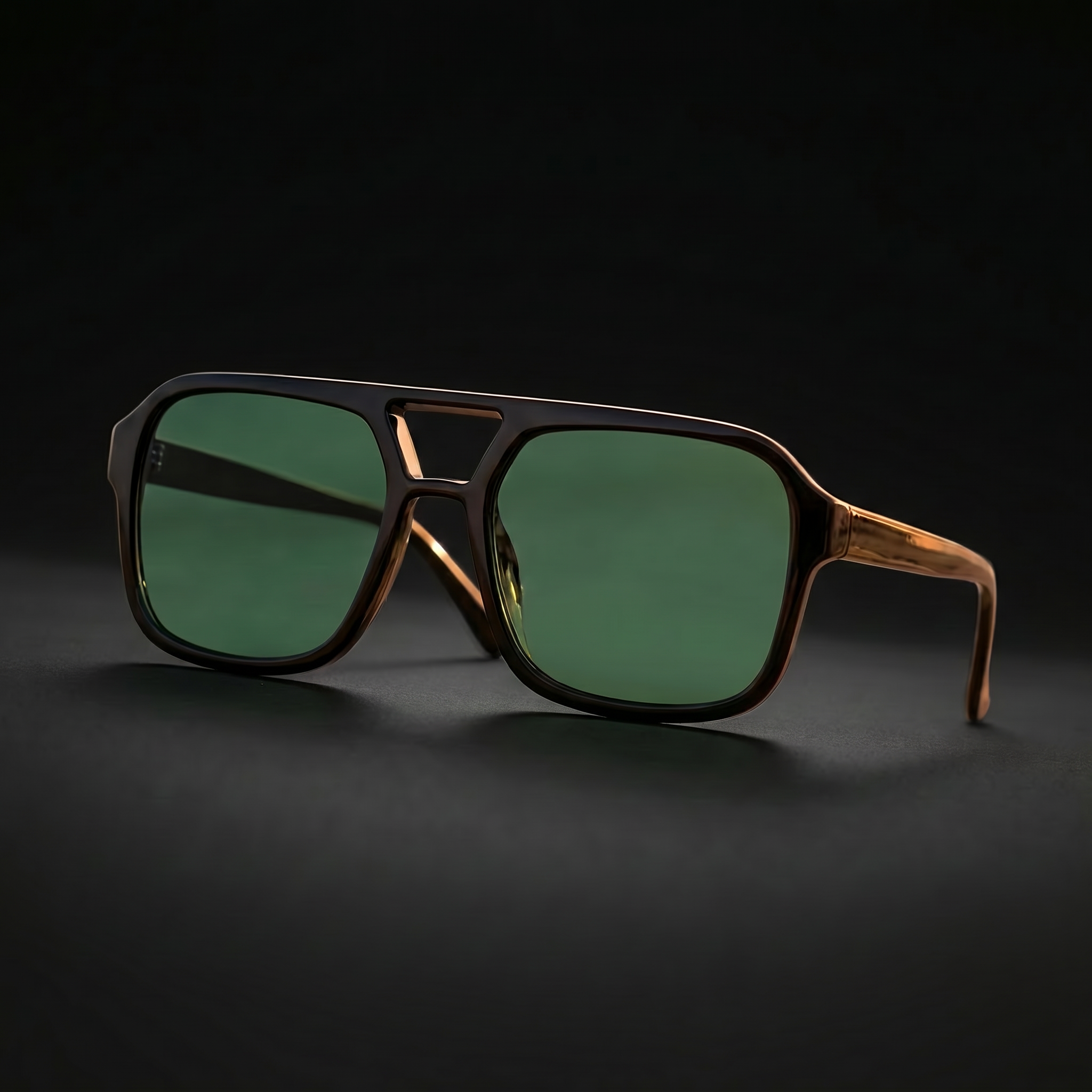 Vintage Square Sport Sunglasses – Tortoise/Green colorway close-up