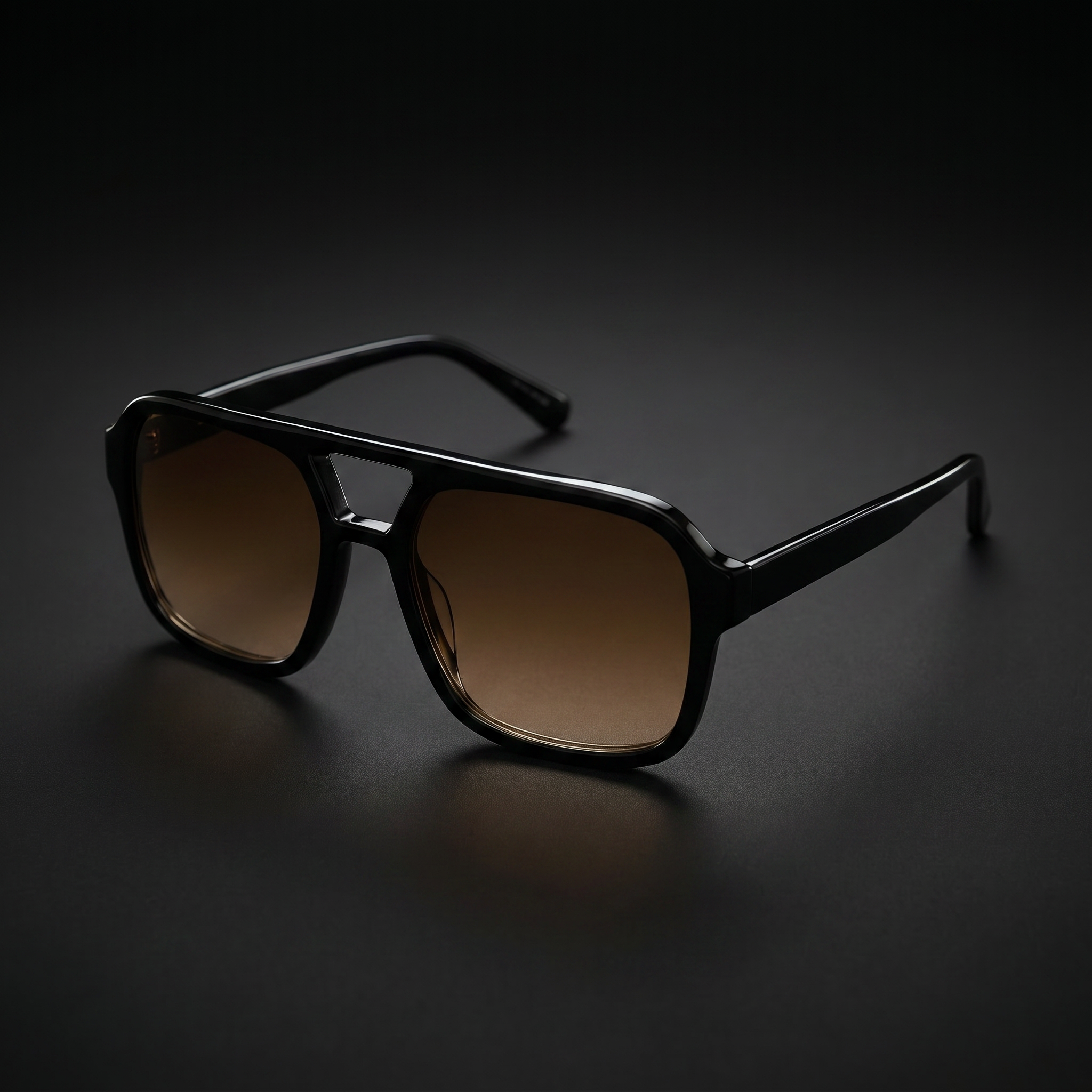 Vintage Square Sport Sunglasses – Black/Brown colorway close-up