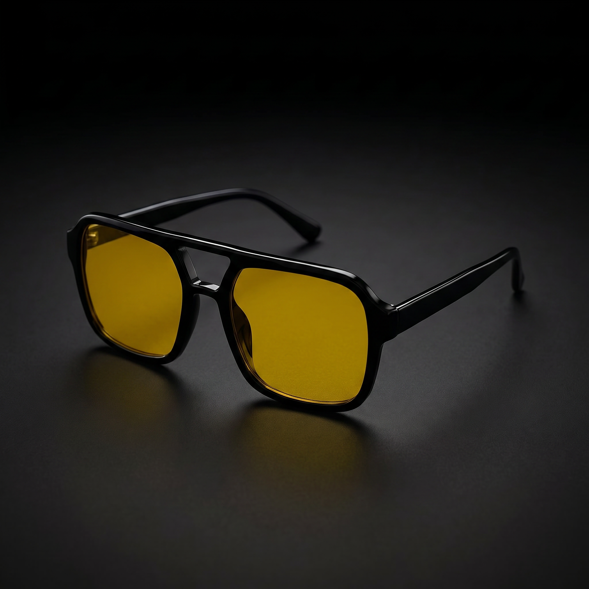 Vintage Square Sport Sunglasses – Black/Yellow colorway close-up