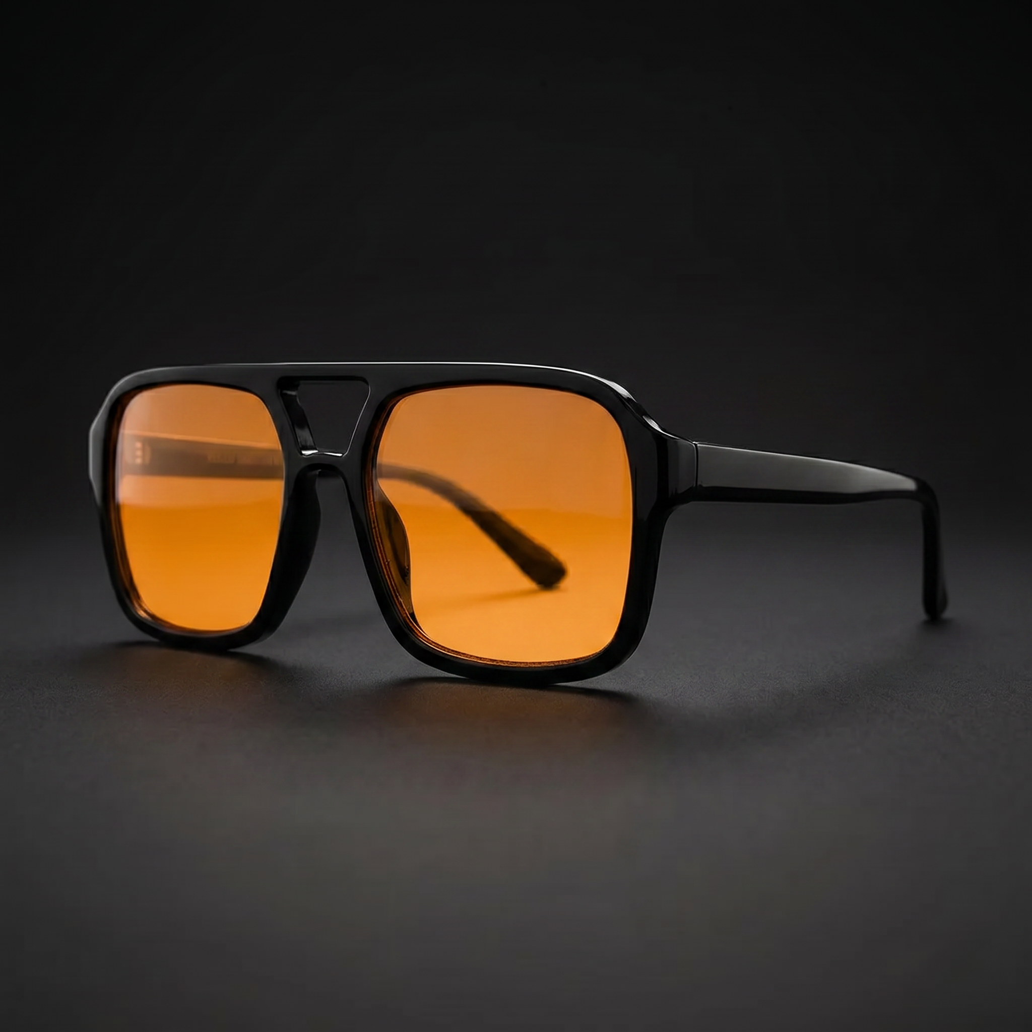 Vintage Square Sport Sunglasses – Black/Orange colorway close-up