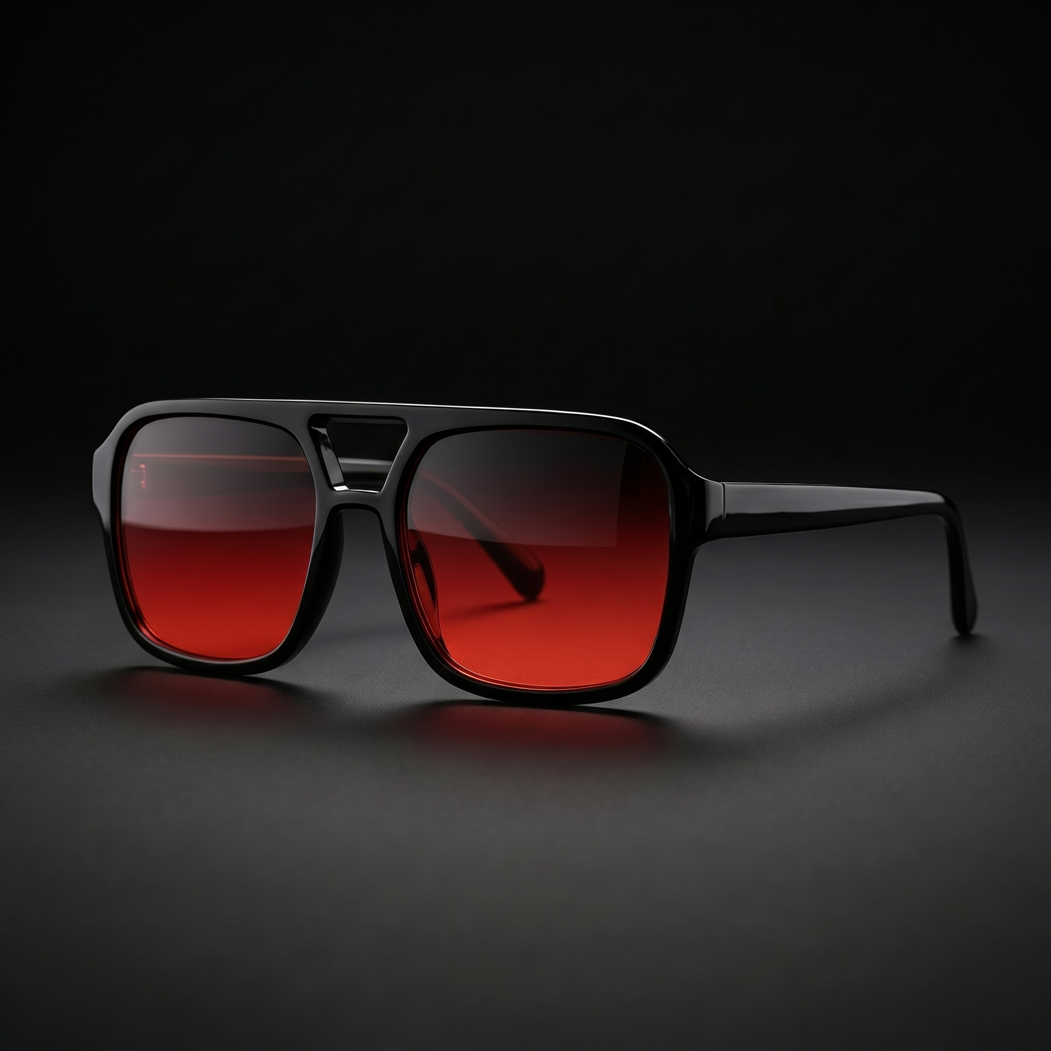 Vintage Square Sport Sunglasses – Black/Red colorway close-up