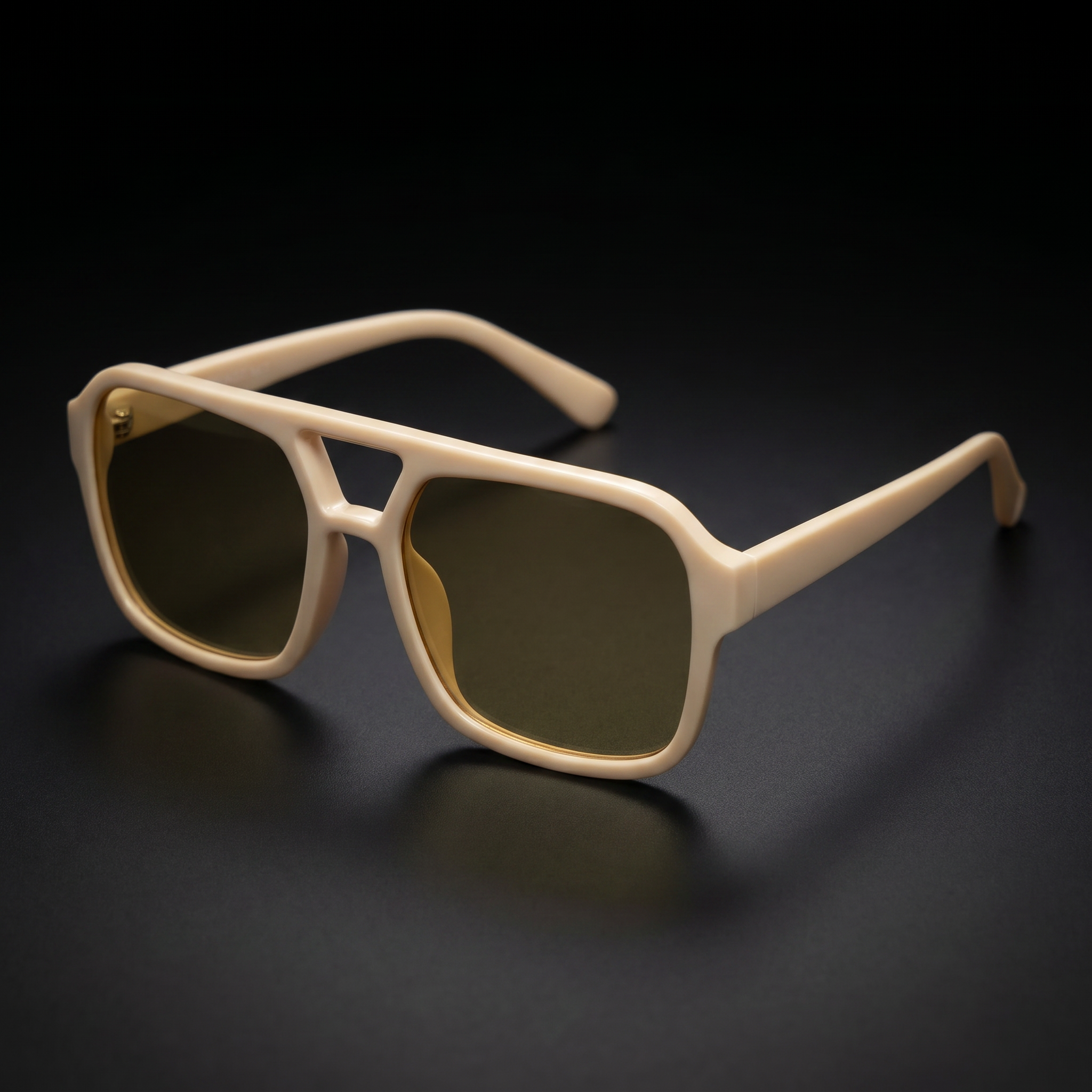 Vintage Square Sport Sunglasses – Cream/Olive colorway close-up