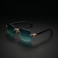 Rimless Gradient Luxe Sunglasses – Gold Green colorway close-up