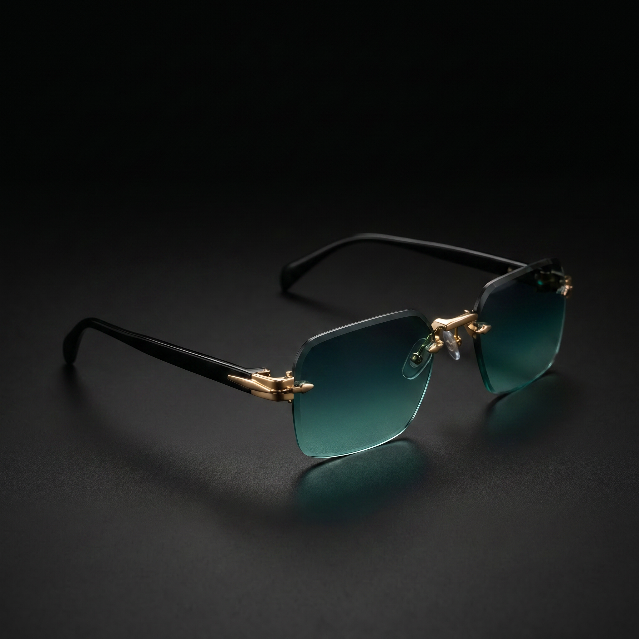 Rimless Gradient Luxe Sunglasses – Gold Green colorway close-up