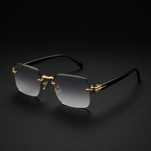 Rimless Gradient Luxe Sunglasses – Gold Grey colorway close-up