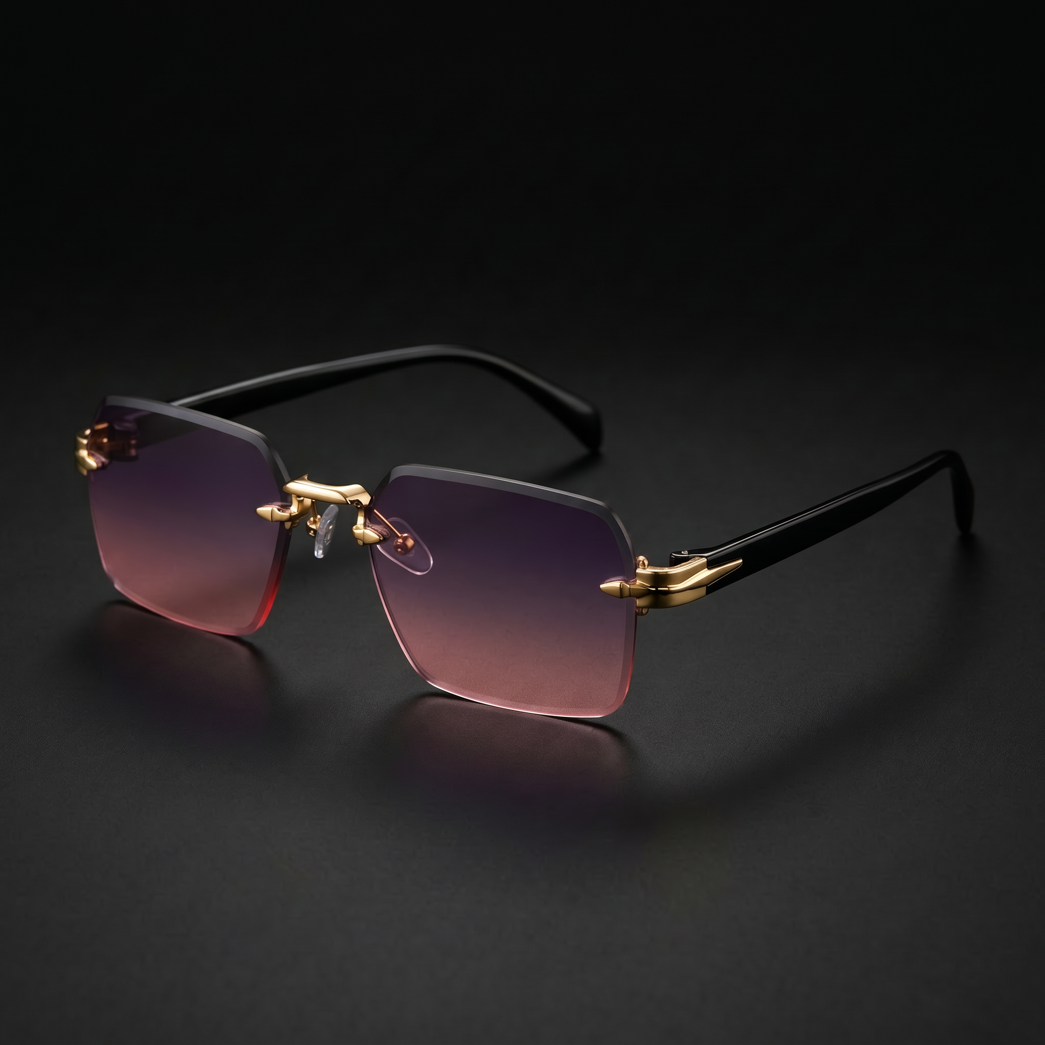 Rimless Gradient Luxe Sunglasses – Grey Pink colorway close-up
