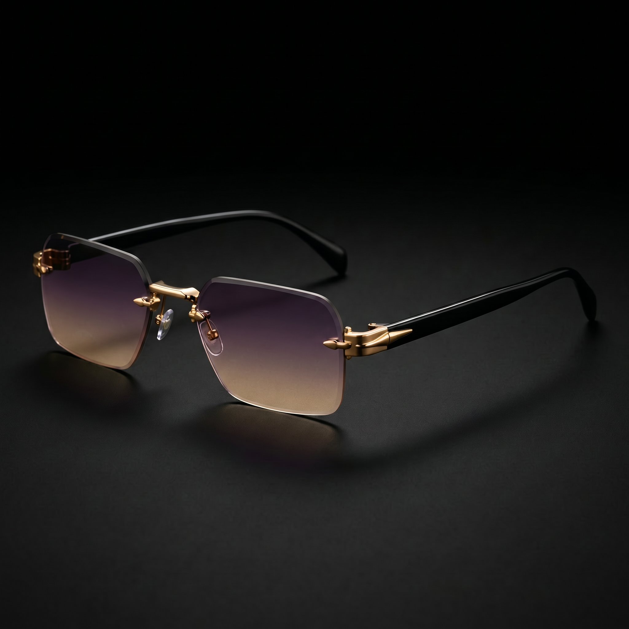 Rimless Gradient Luxe Sunglasses – Grey Brown colorway close-up