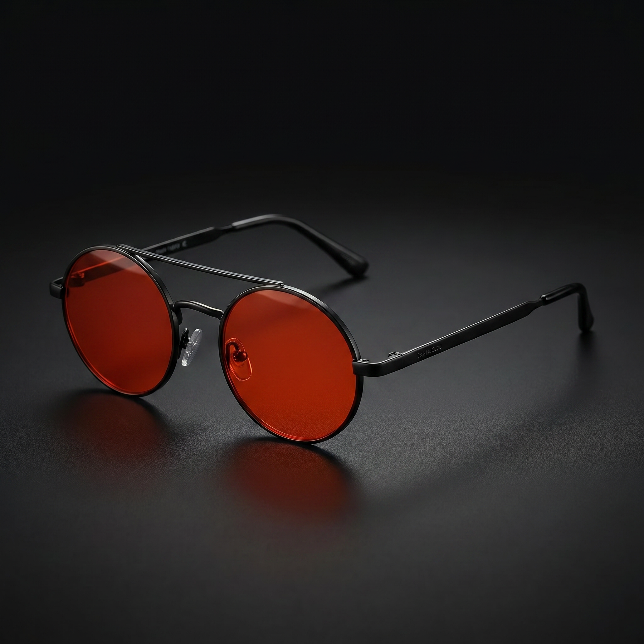 Round Steampunk Sunglasses – Black Red colorway close-up