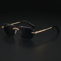 Rimless square sunglasses, smoke grey gradient lens, gold metal frame