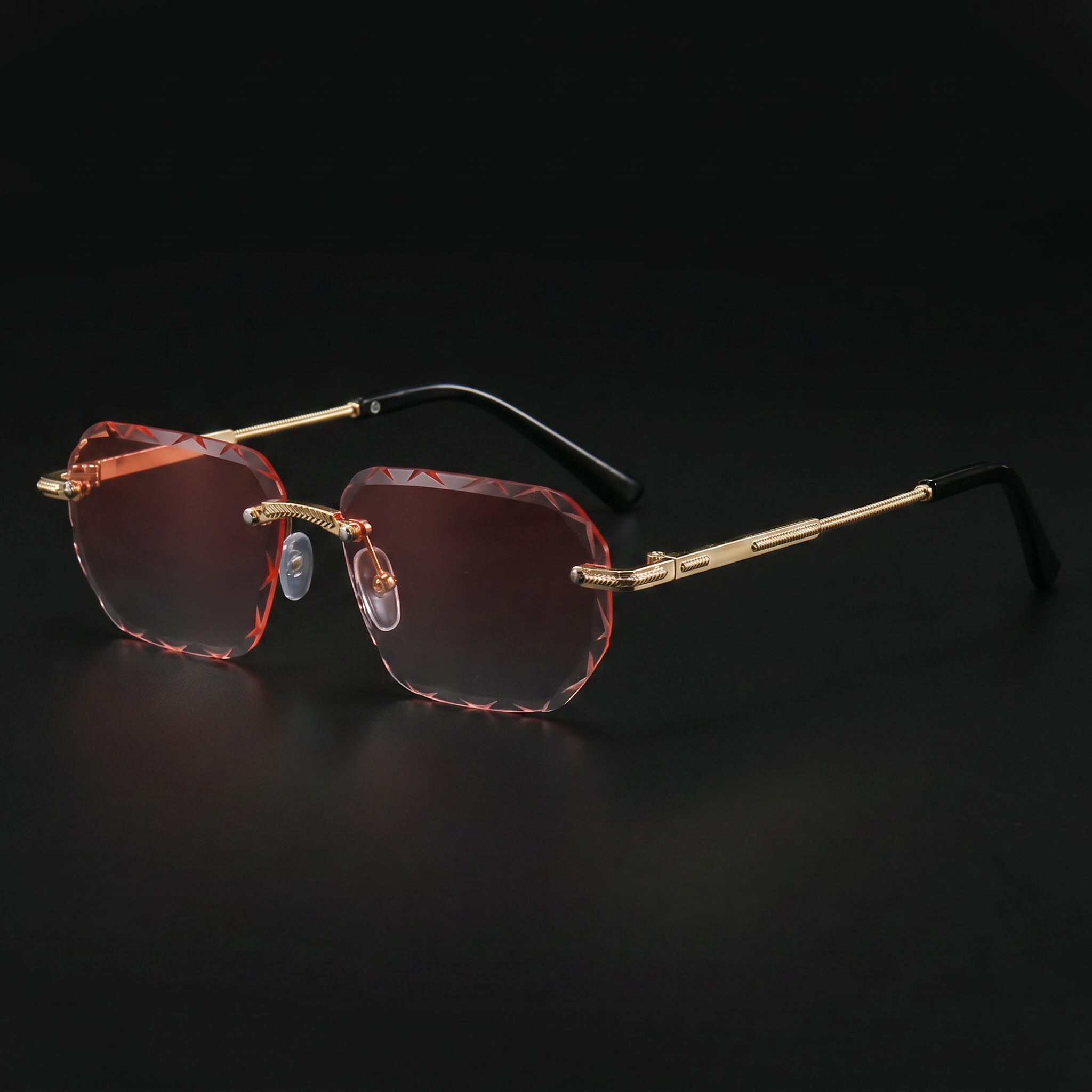 Rimless square sunglasses, rose pink gradient lens, gold metal frame