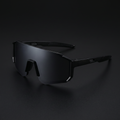 Wraparound sport sunglasses black frame smoke shield lens - Swervy Blaze Shield studio close-up