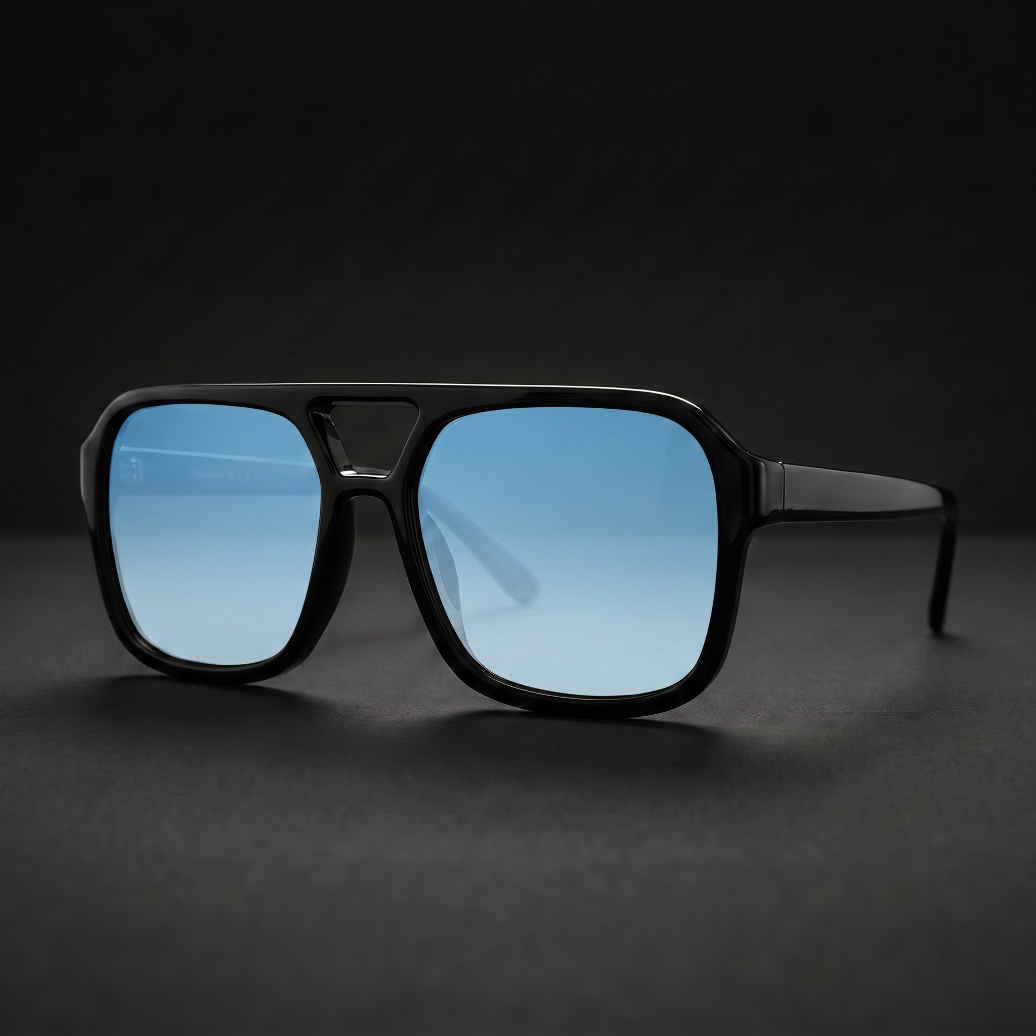 Vintage Square Sport Sunglasses – Black/Sky Blue colorway close-up