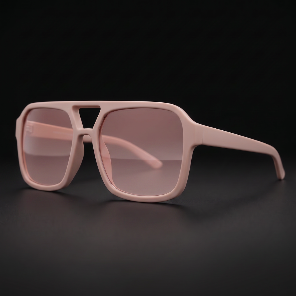 Vintage Square Sport Sunglasses – Nude Pink colorway close-up